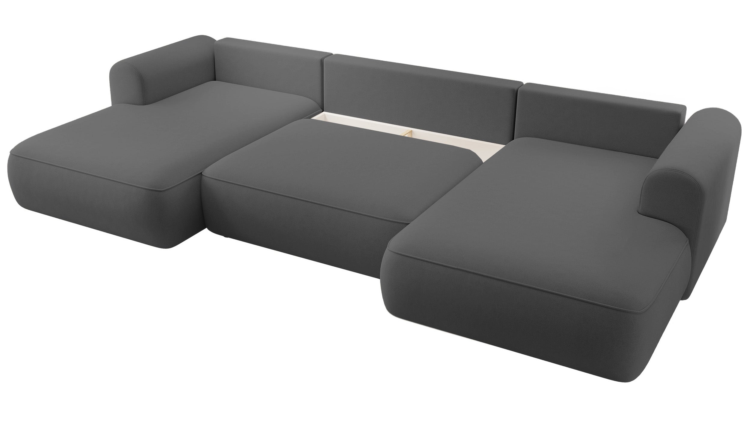 Ecksofa mit Schlaf-Funktion Ovo U-förmig mit Stauraum dunkelgrauer, pflegeleichter Samt, universell einsetzbar