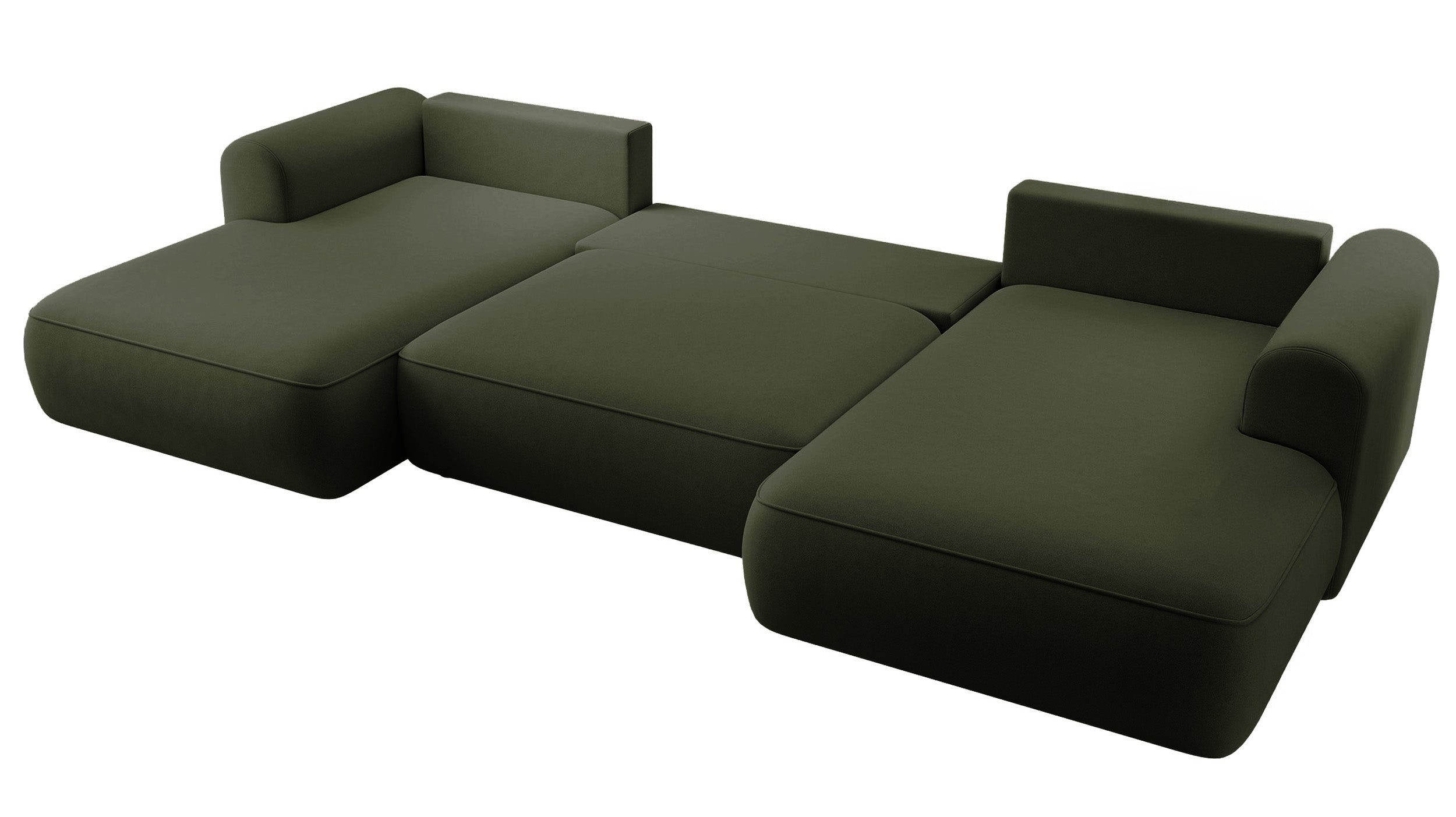 Ecksofa mit Schlaffunktion Ovo U-förmig mit Stauraum, olivgrüner, pflegeleichter Samt, universell einsetzbar