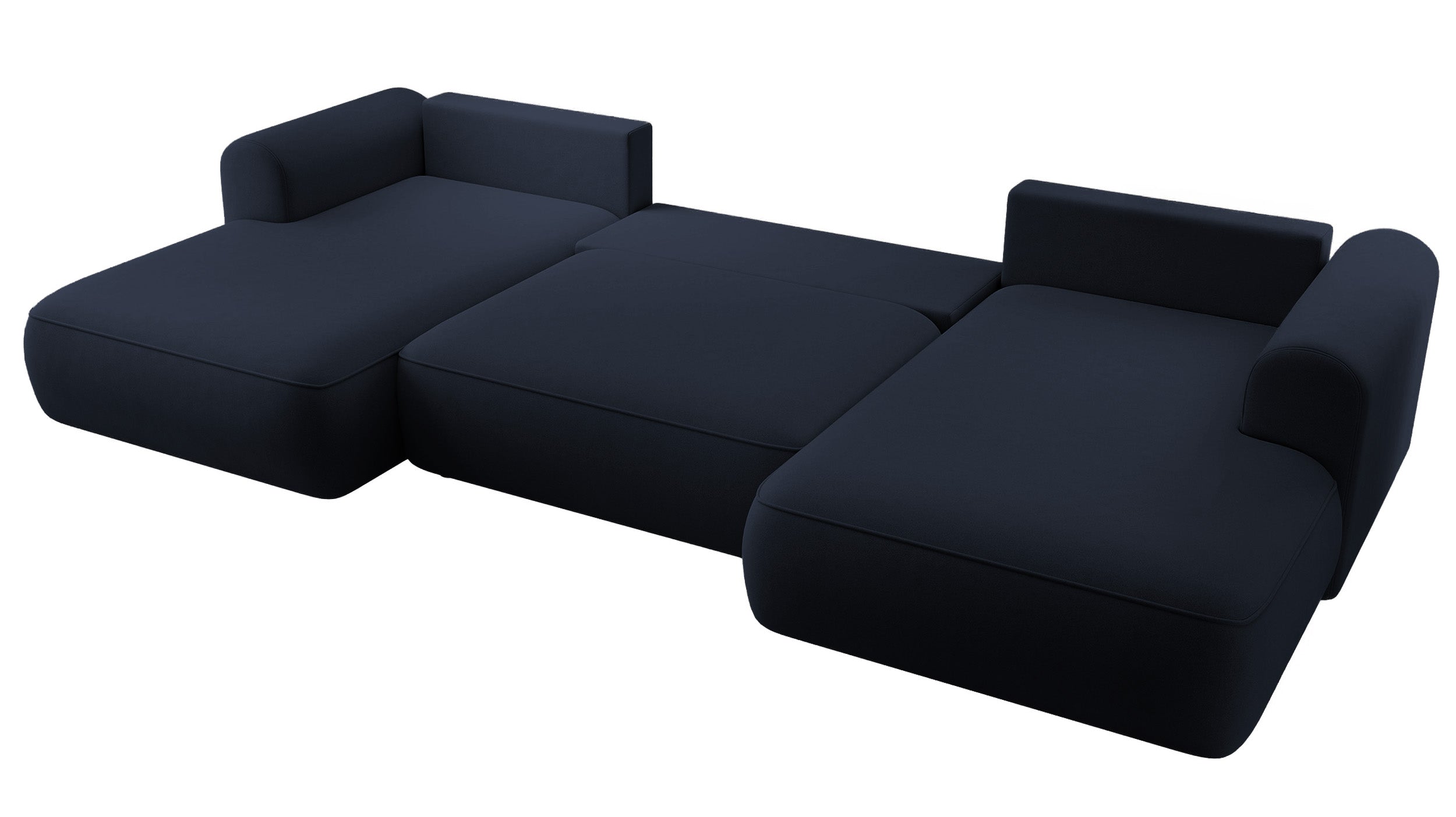 Ecksofa mit Schlaffunktion Ovo U-förmig mit Stauraum, marineblauer, pflegeleichter Samt, universell einsetzbar