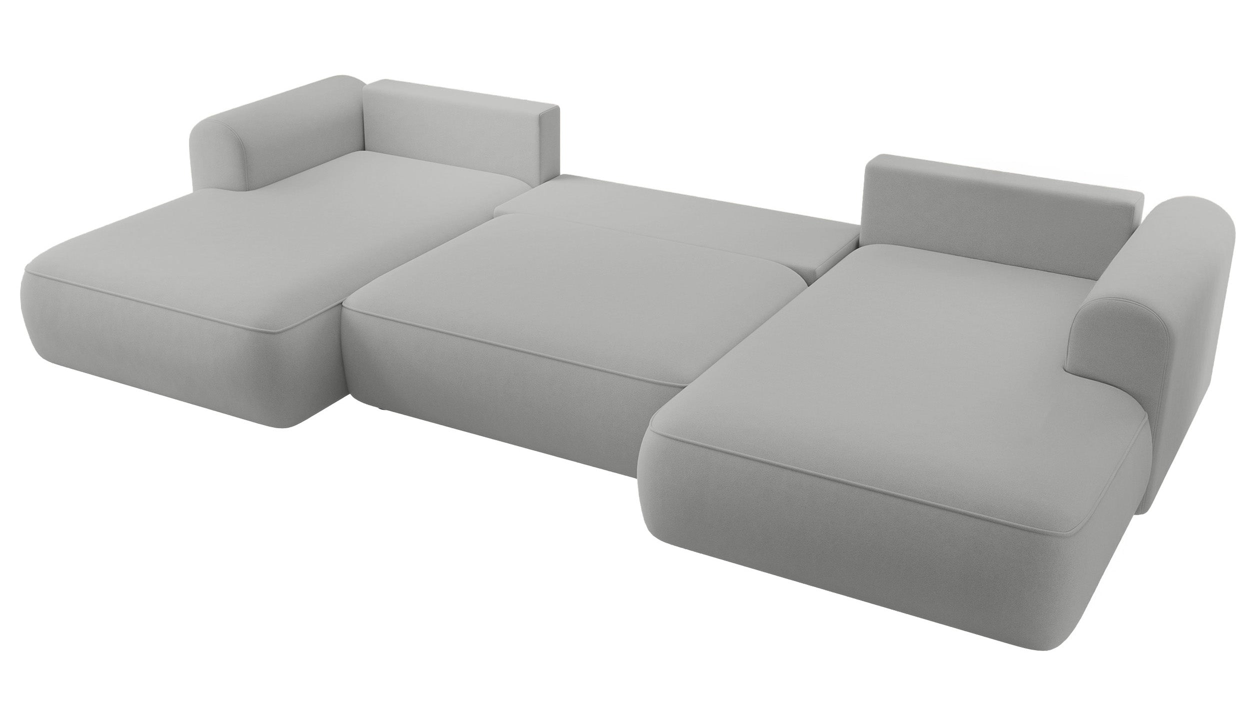 Ecksofa mit Schlaffunktion Ovo U-förmig mit Stauraum, grauer, leicht zu reinigender Samt, universell einsetzbar