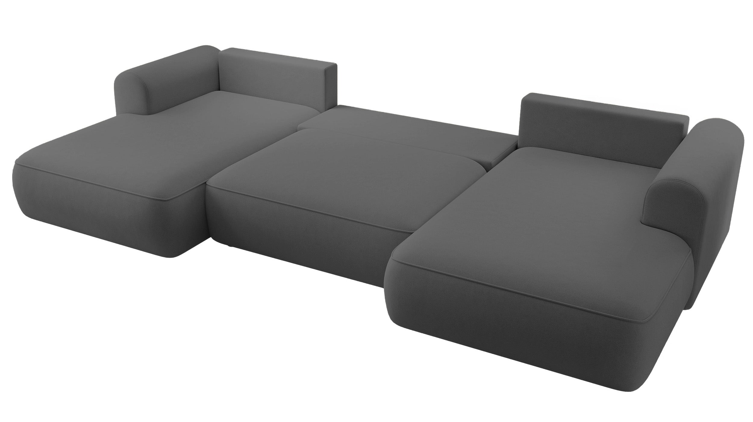 Ecksofa mit Schlaf-Funktion Ovo U-förmig mit Stauraum dunkelgrauer, pflegeleichter Samt, universell einsetzbar
