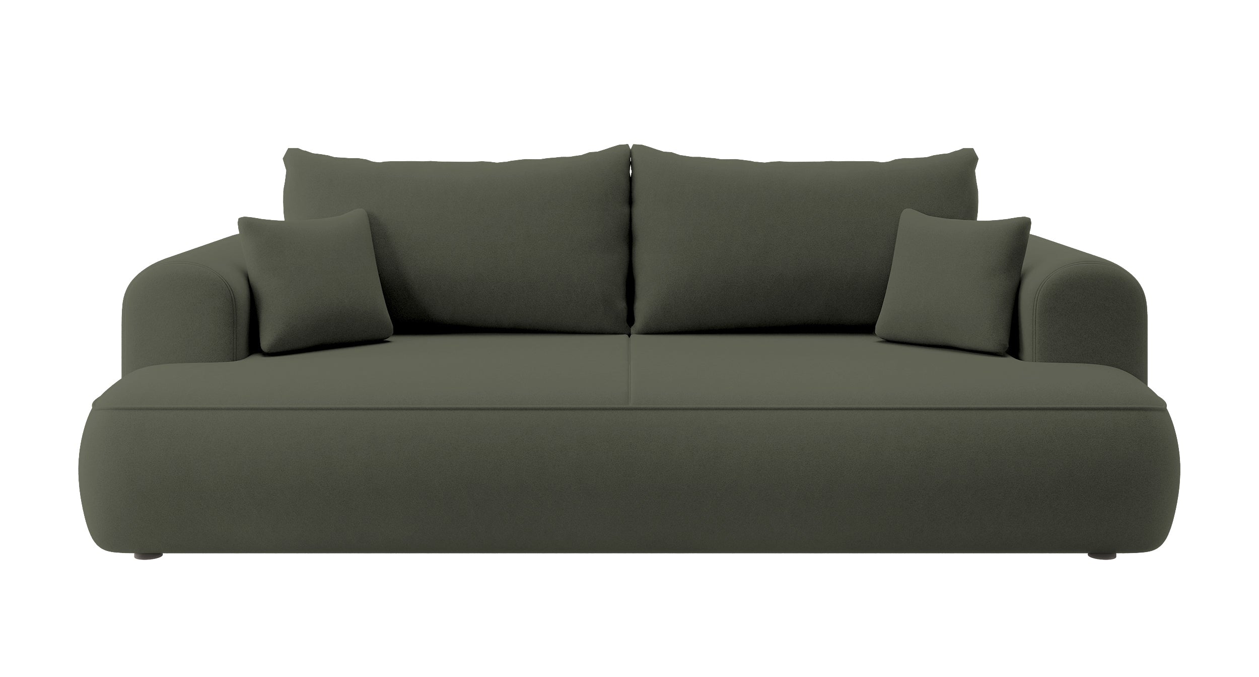 Drei-Sitzer-Schlafsofa Ovo mit Stauraum, olivgrüner Samt aus leicht zu reinigendem Stoff