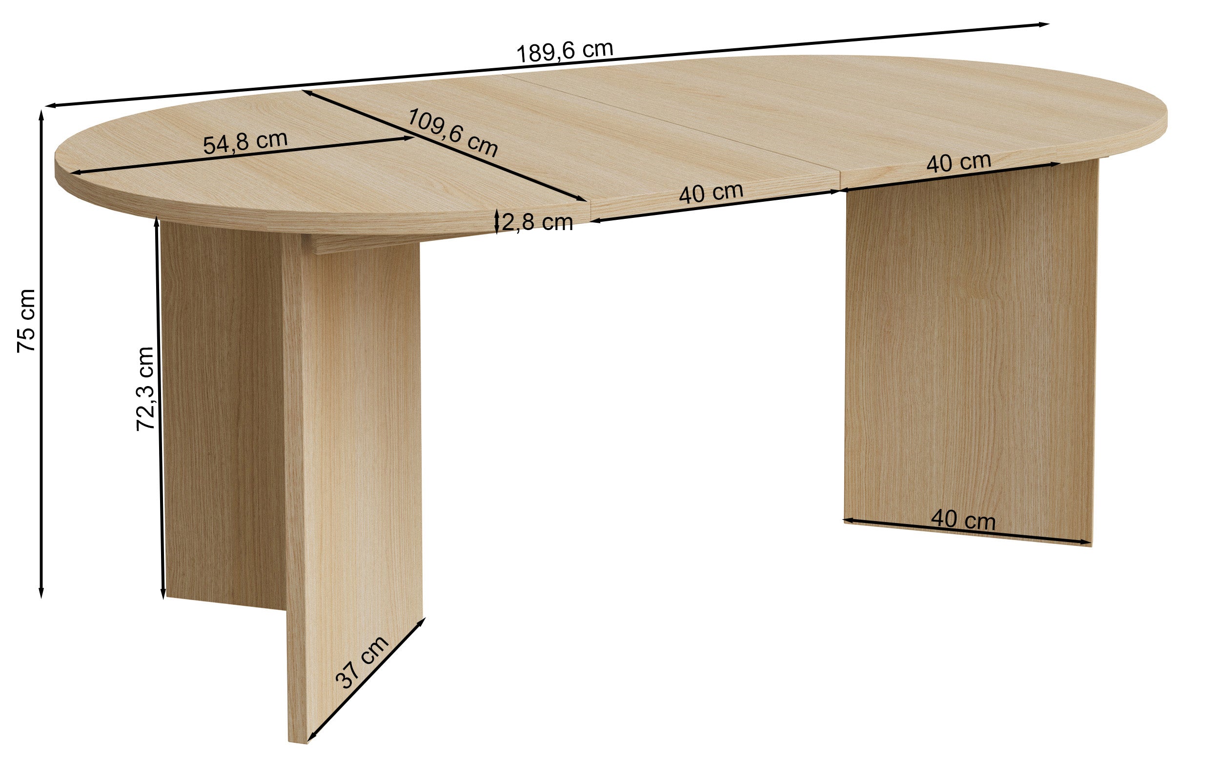 Ausziehbarer Esstisch Ovo rund 110-190x110 cm Esche Portland