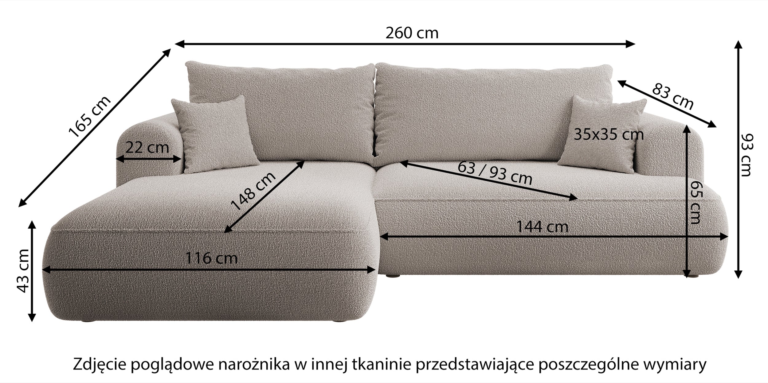 Ecksofa mit Schlaffunktion Ovo, L-förmig, grau-beige Geflecht, linksseitig