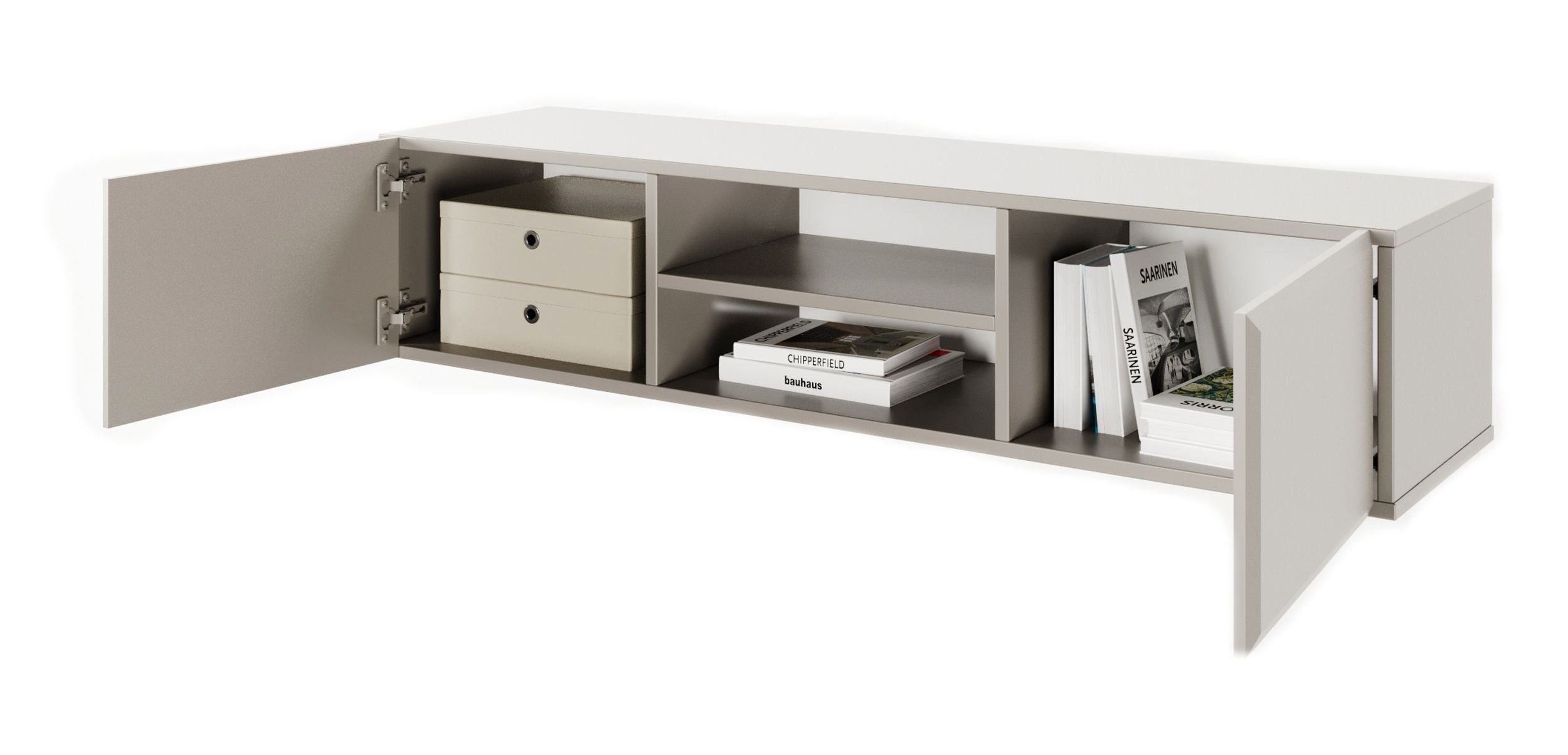 Hängender TV-Schrank Chocolated mit zwei Türen und Nische, 137 cm, sandbeige