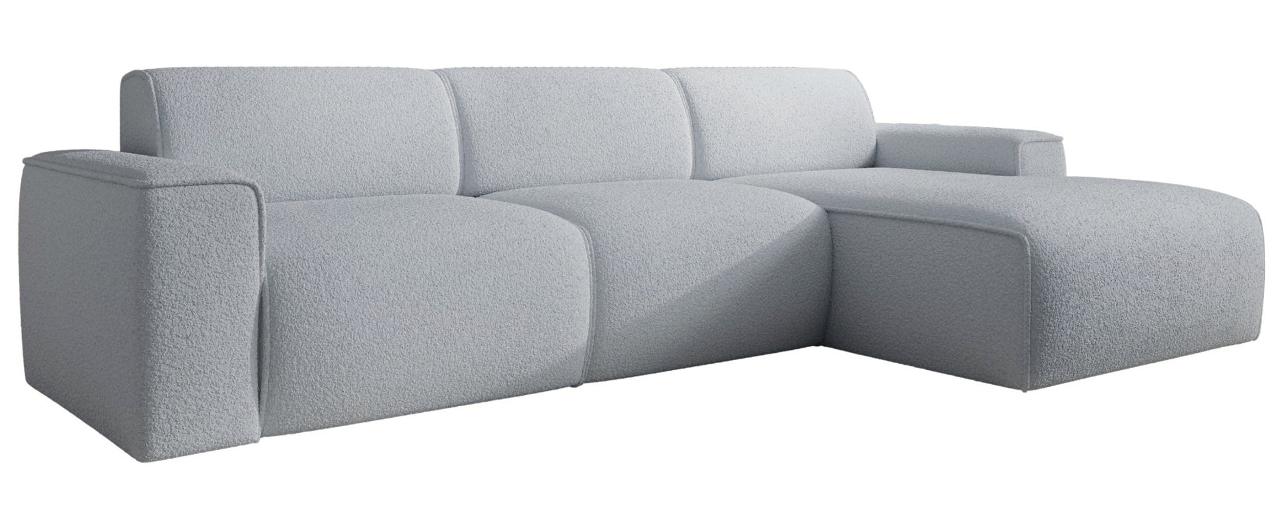 Ecksofa Bouvi, L-förmig, rechtsseitig, hellgrauer Bouclé-Stoff