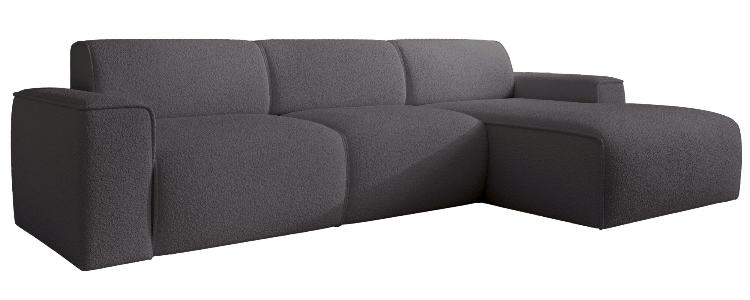 Ecksofa Bouvi L-förmig, rechtsseitig, dunkelgrauer Bouclé-Stoff