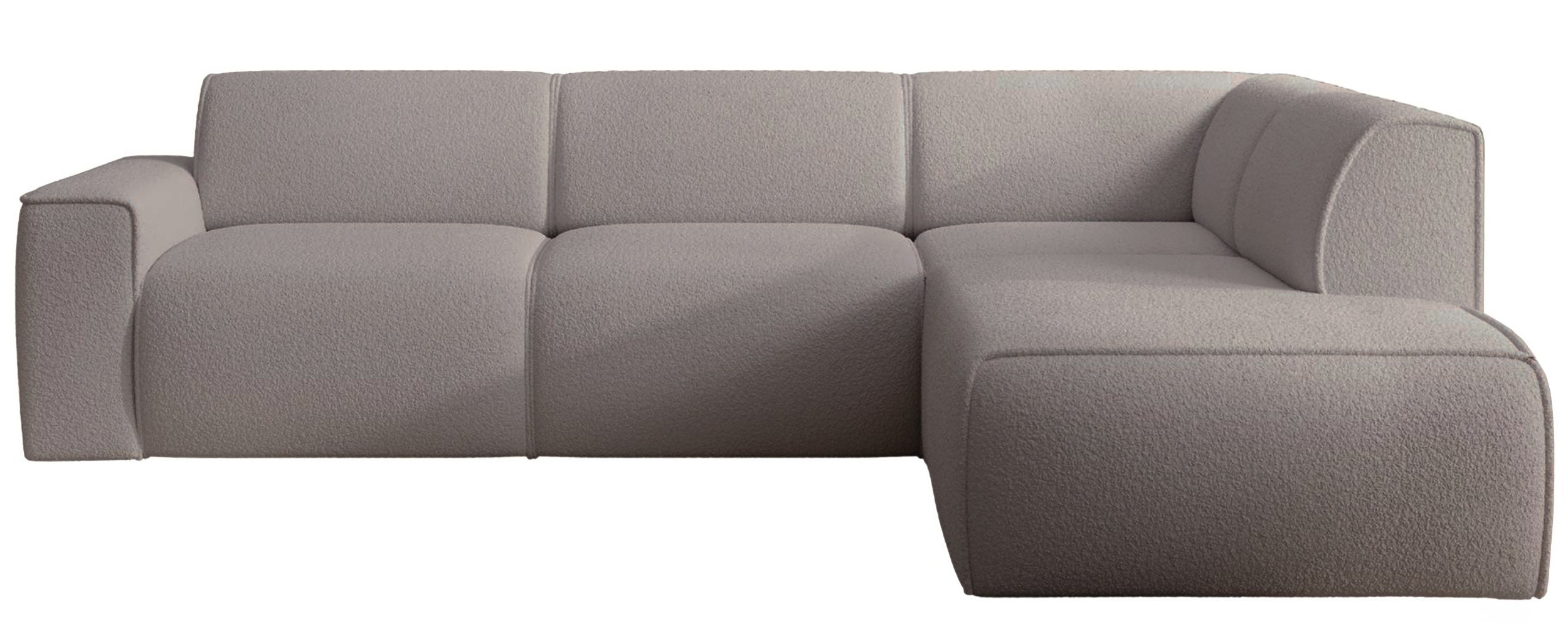 Ecksofa Bouvi L-förmig mit rechter Armlehne, grau-braunes Bouclé