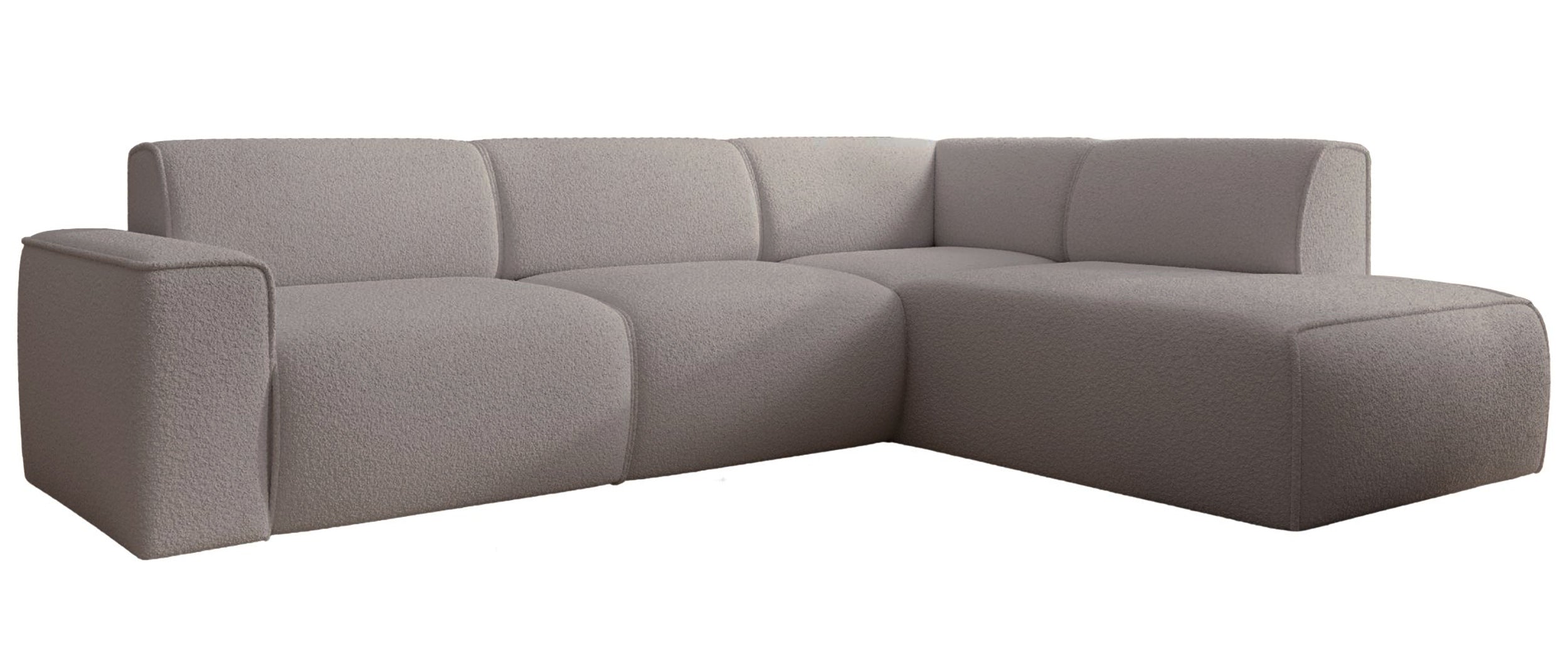 Ecksofa Bouvi L-förmig mit rechter Armlehne, grau-braunes Bouclé
