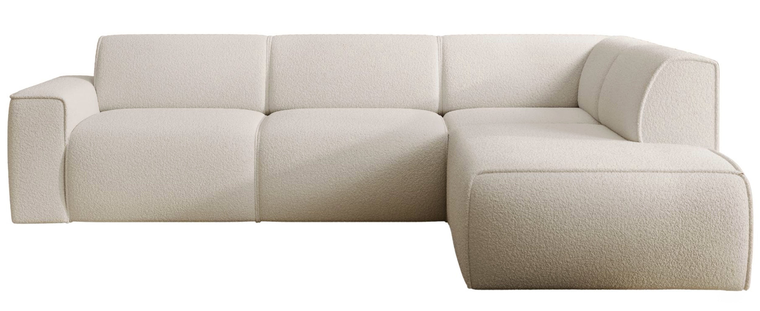 Ecksofa Bouvi L-förmig mit rechter Armlehne, cremefarbenes Bouclé