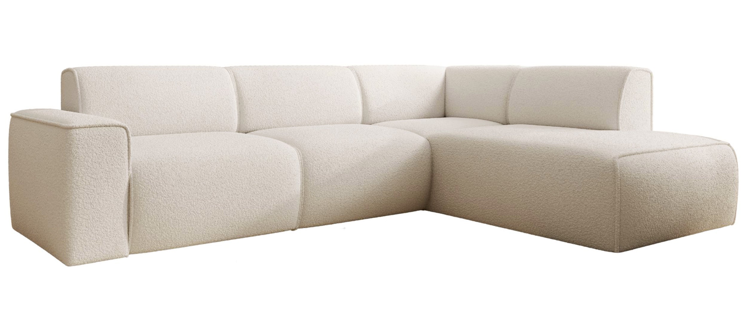 Ecksofa Bouvi L-förmig mit rechter Armlehne, cremefarbenes Bouclé