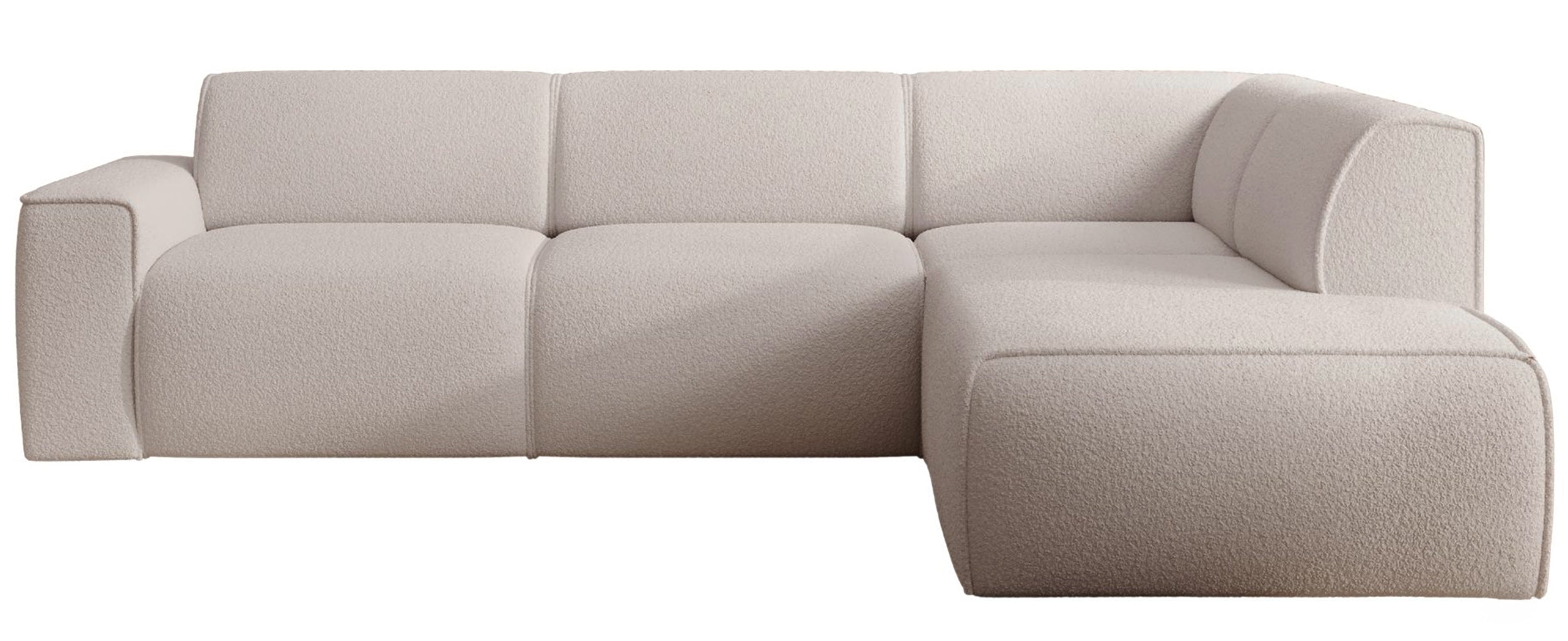 Ecksofa Bouvi L-förmig mit rechter Armlehne, hellbeige Bouclé