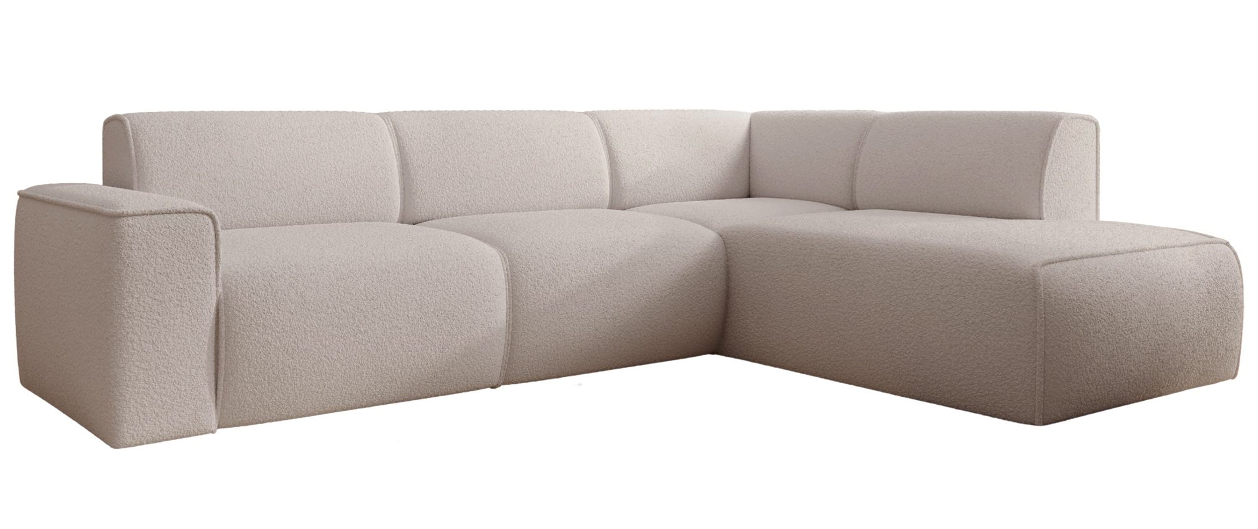 Ecksofa Bouvi L-förmig mit rechter Armlehne, hellbeige Bouclé