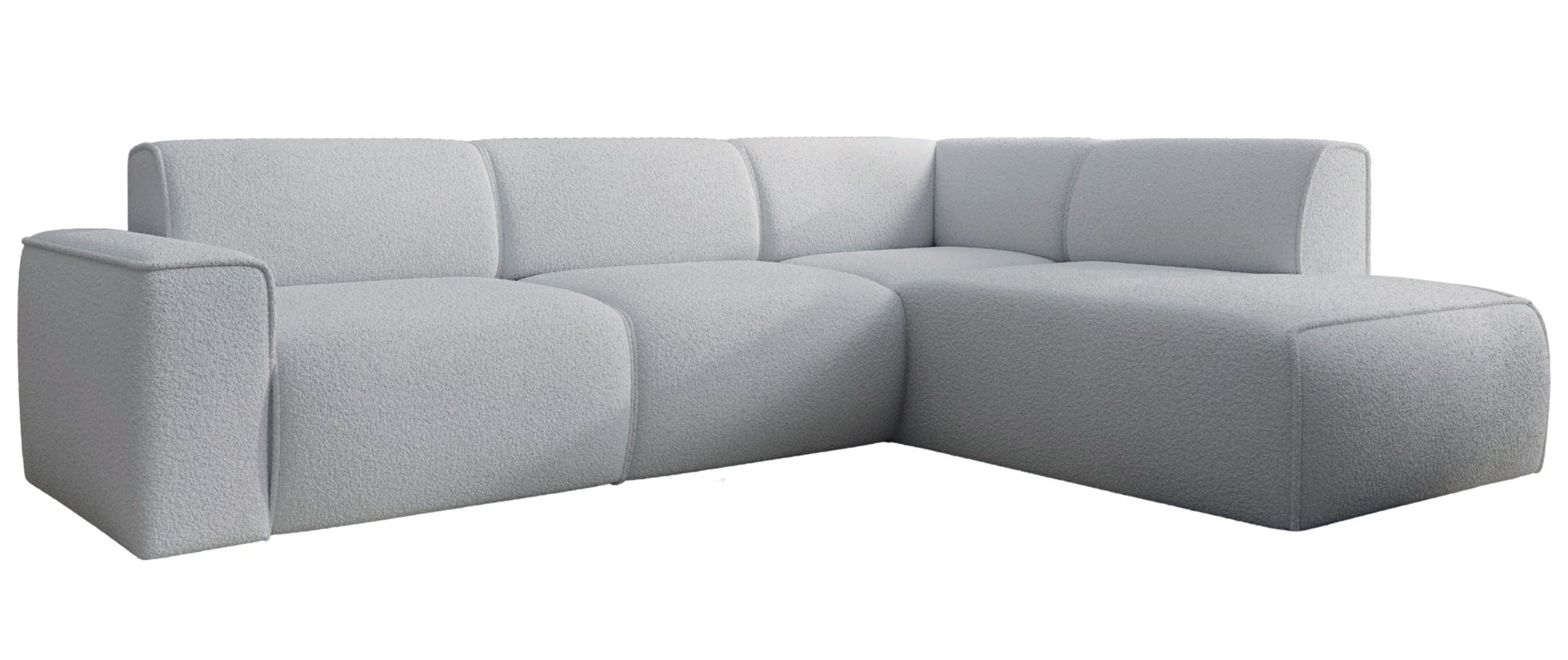 Ecksofa Bouvi L-förmig mit rechter Armlehne, hellgrauer Bouclé-Stoff