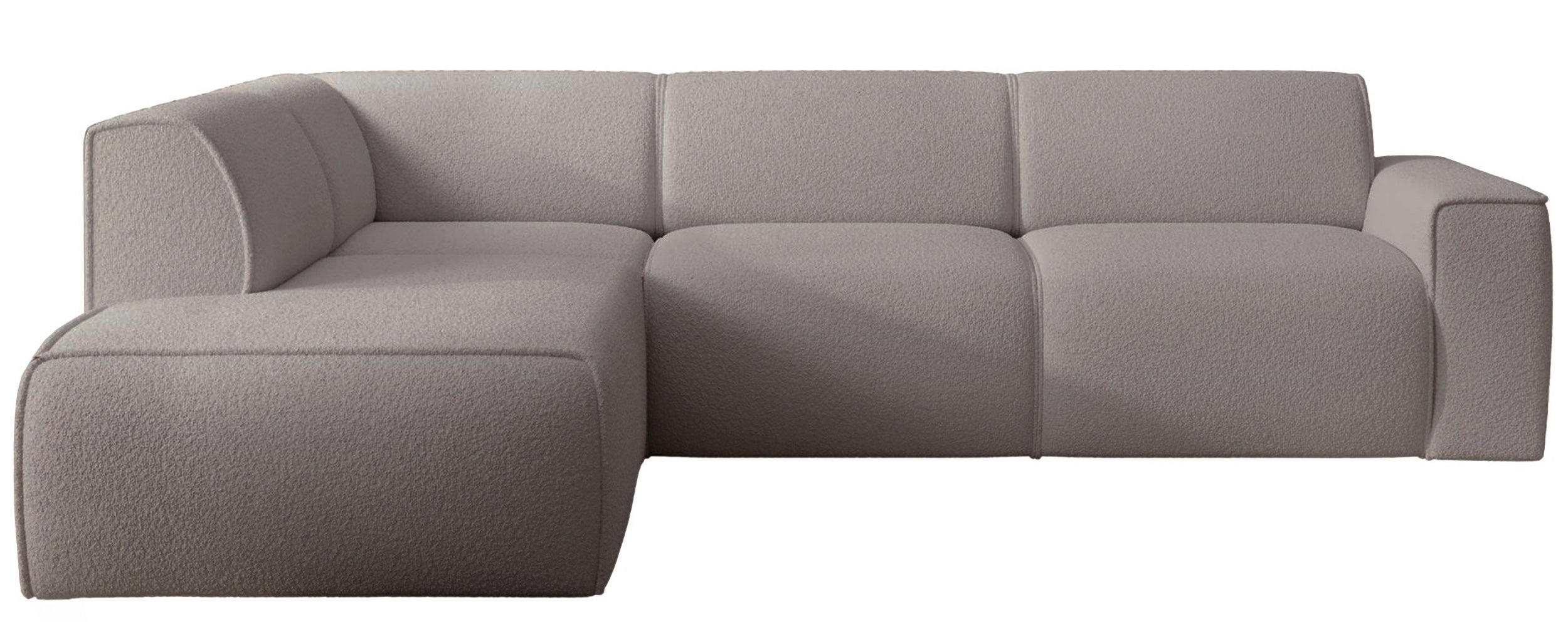 Ecksofa Bouvi L-förmig mit linker Armlehne, grau-brauner Bouclé-Stoff