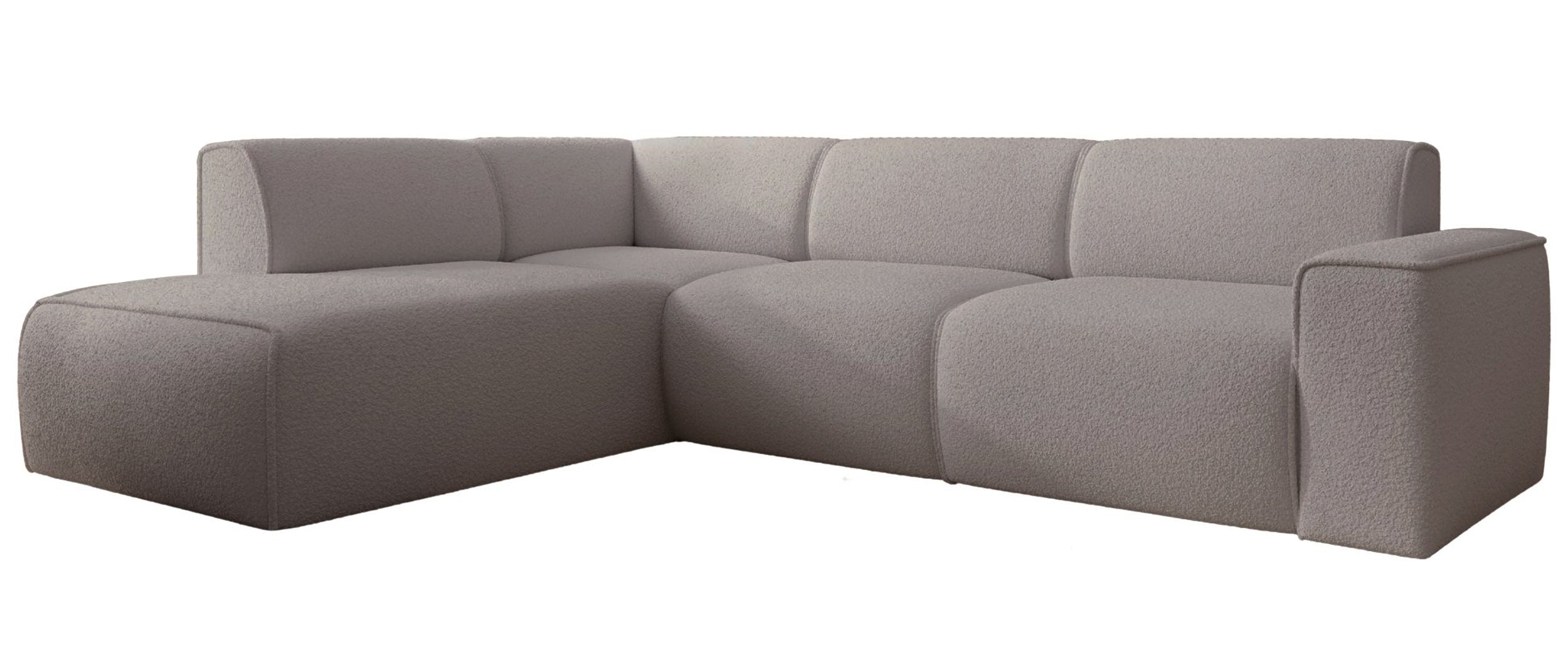 Ecksofa Bouvi L-förmig mit linker Armlehne, grau-brauner Bouclé-Stoff