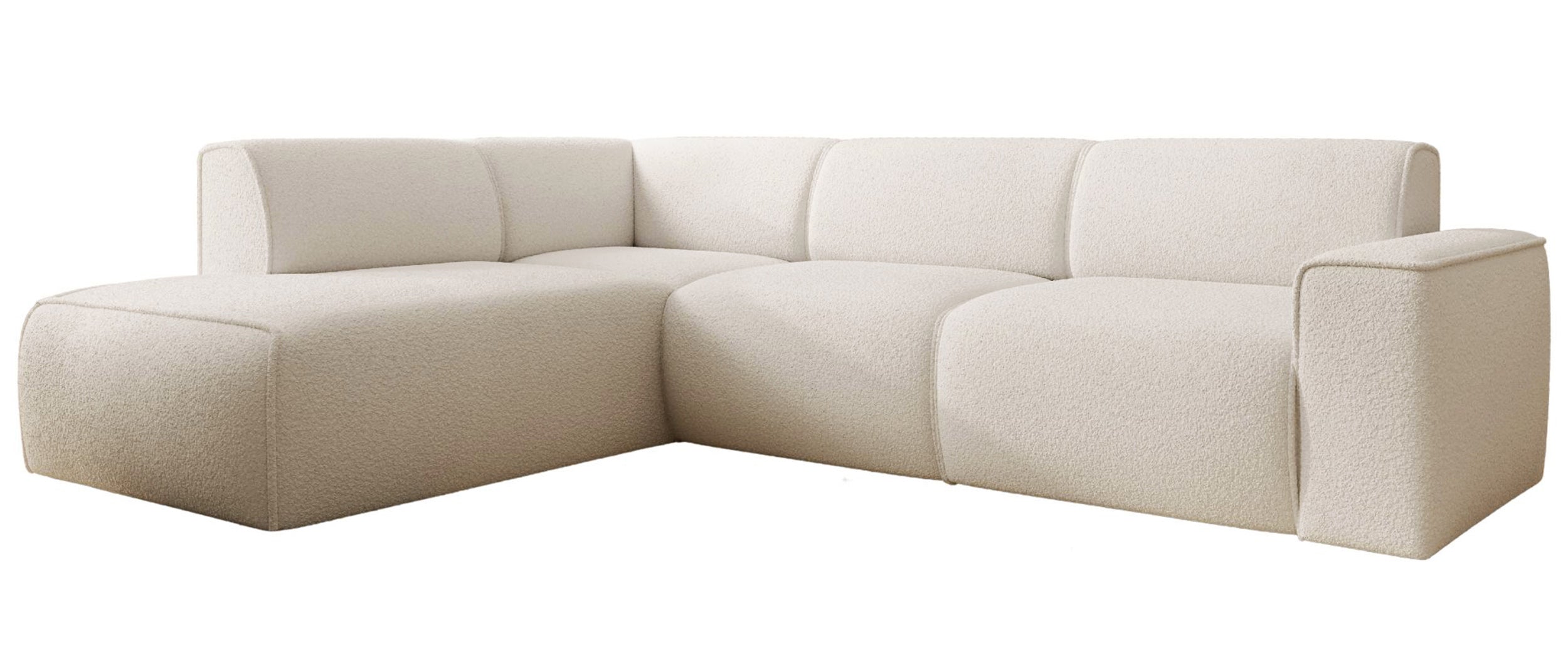 Ecksofa Bouvi L-förmig mit linker Armlehne, cremefarbenes Bouclé