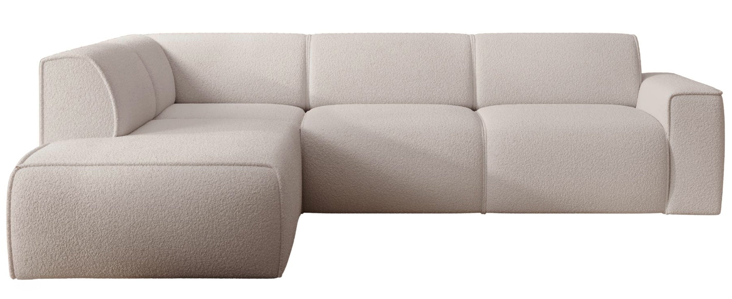 Ecksofa Bouvi L-förmig mit linker Armlehne, hellbeiger Bouclé-Stoff