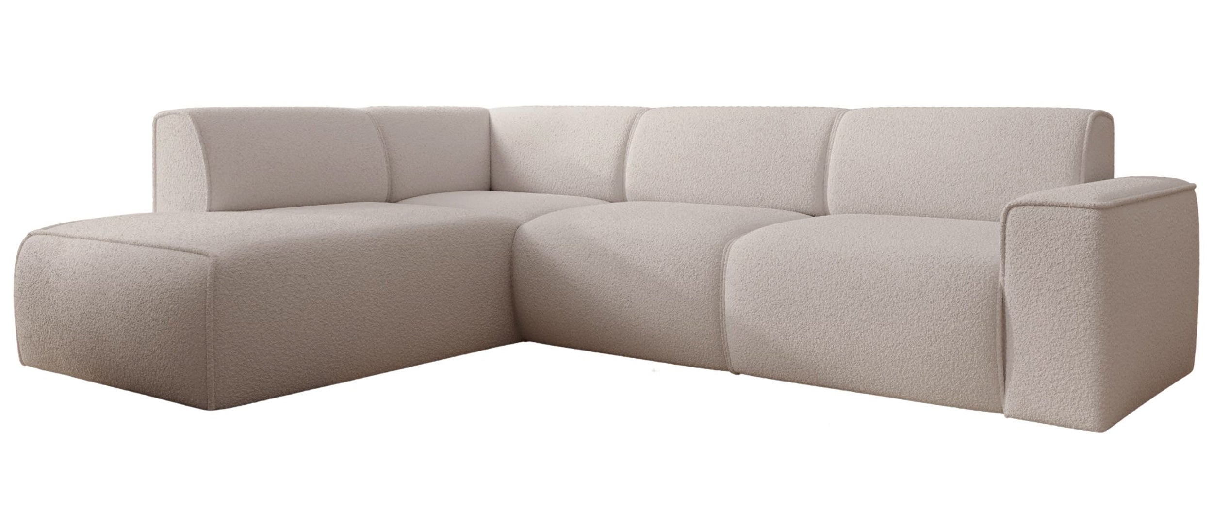 Ecksofa Bouvi L-förmig mit linker Armlehne, hellbeiger Bouclé-Stoff