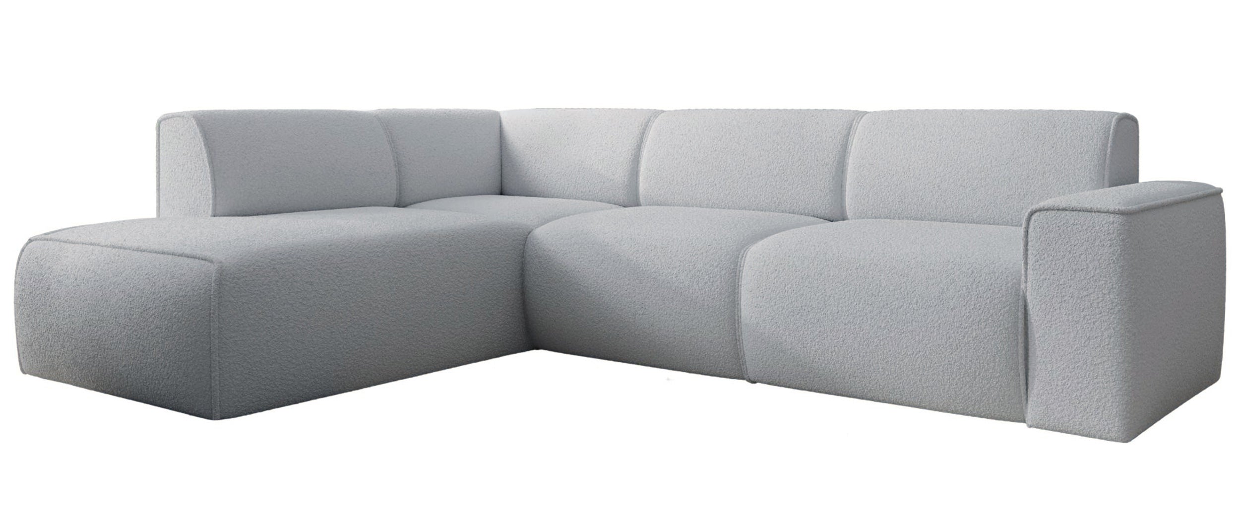 Ecksofa Bouvi L-förmig mit linker Armlehne, hellgrauer Bouclé-Stoff