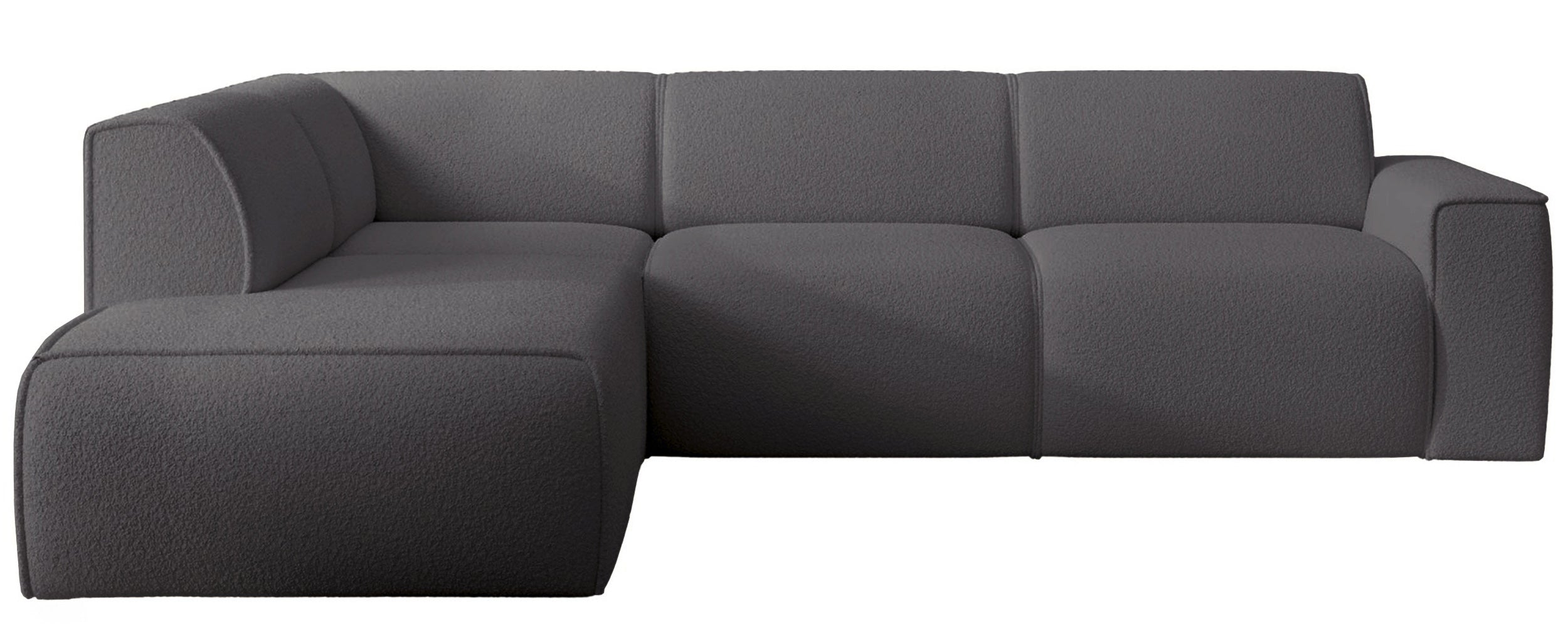 Ecksofa Bouvi L-förmig mit linker Armlehne, dunkelgrauer Bouclé-Stoff
