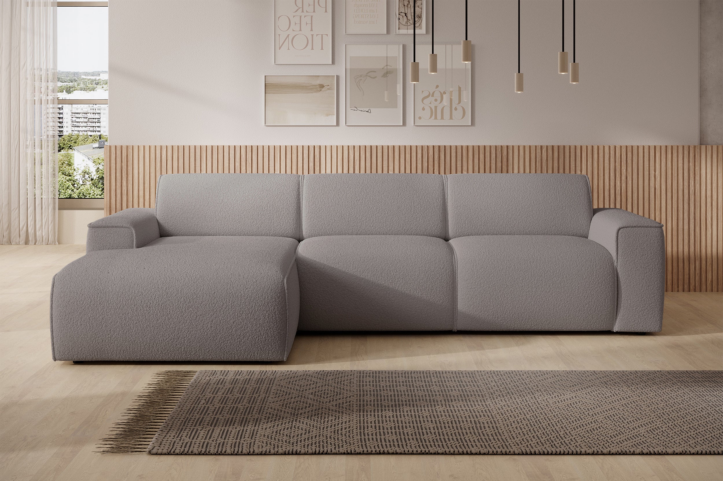 Ecksofa Bouvi L-förmig linksseitig grau-braun Bouclé