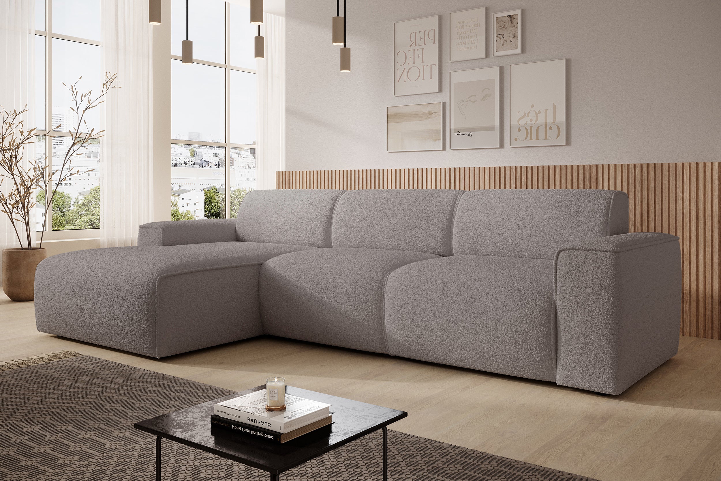 Ecksofa Bouvi L-förmig linksseitig grau-braun Bouclé