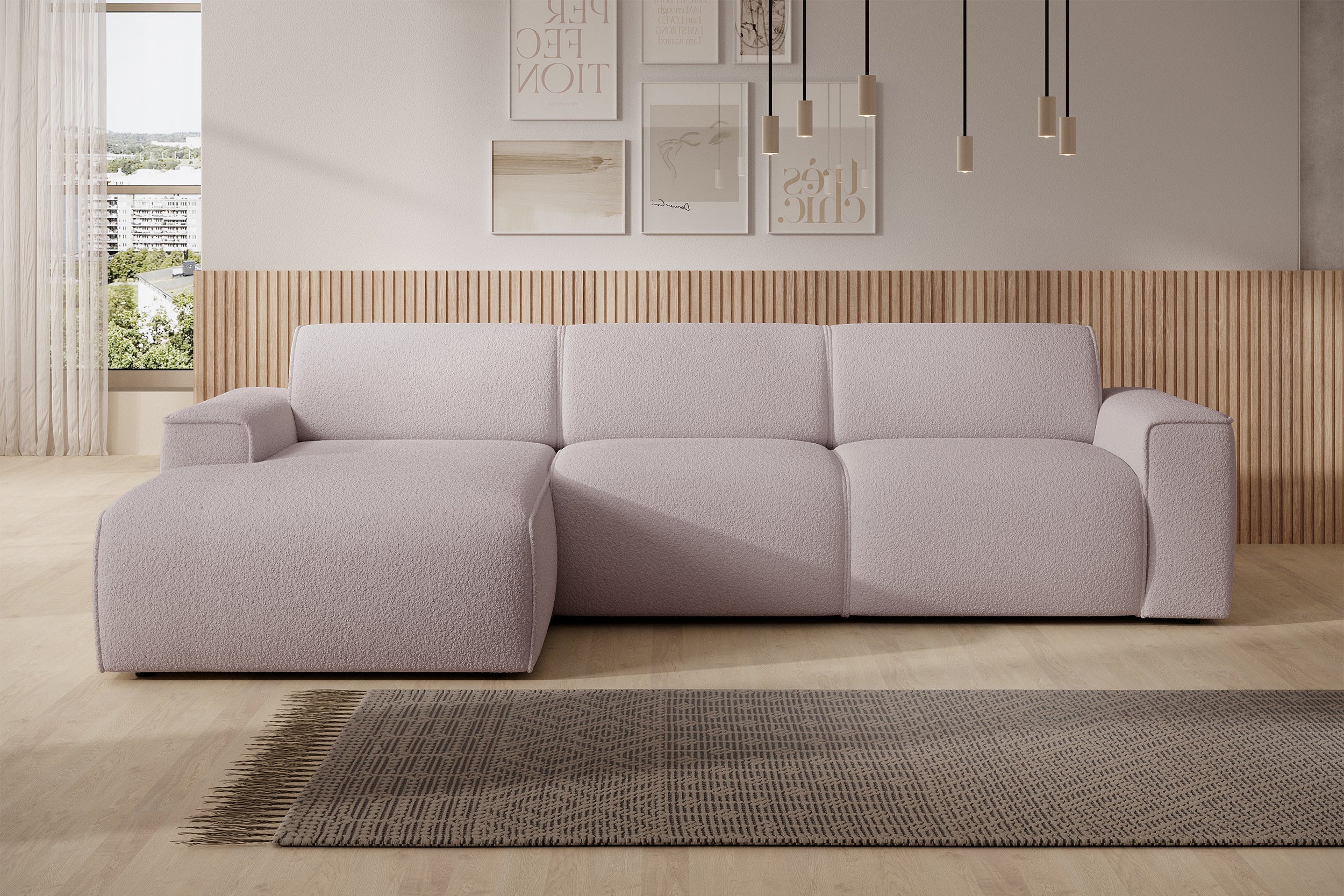 Ecksofa Bouvi L-förmig linksseitig beige Bouclé