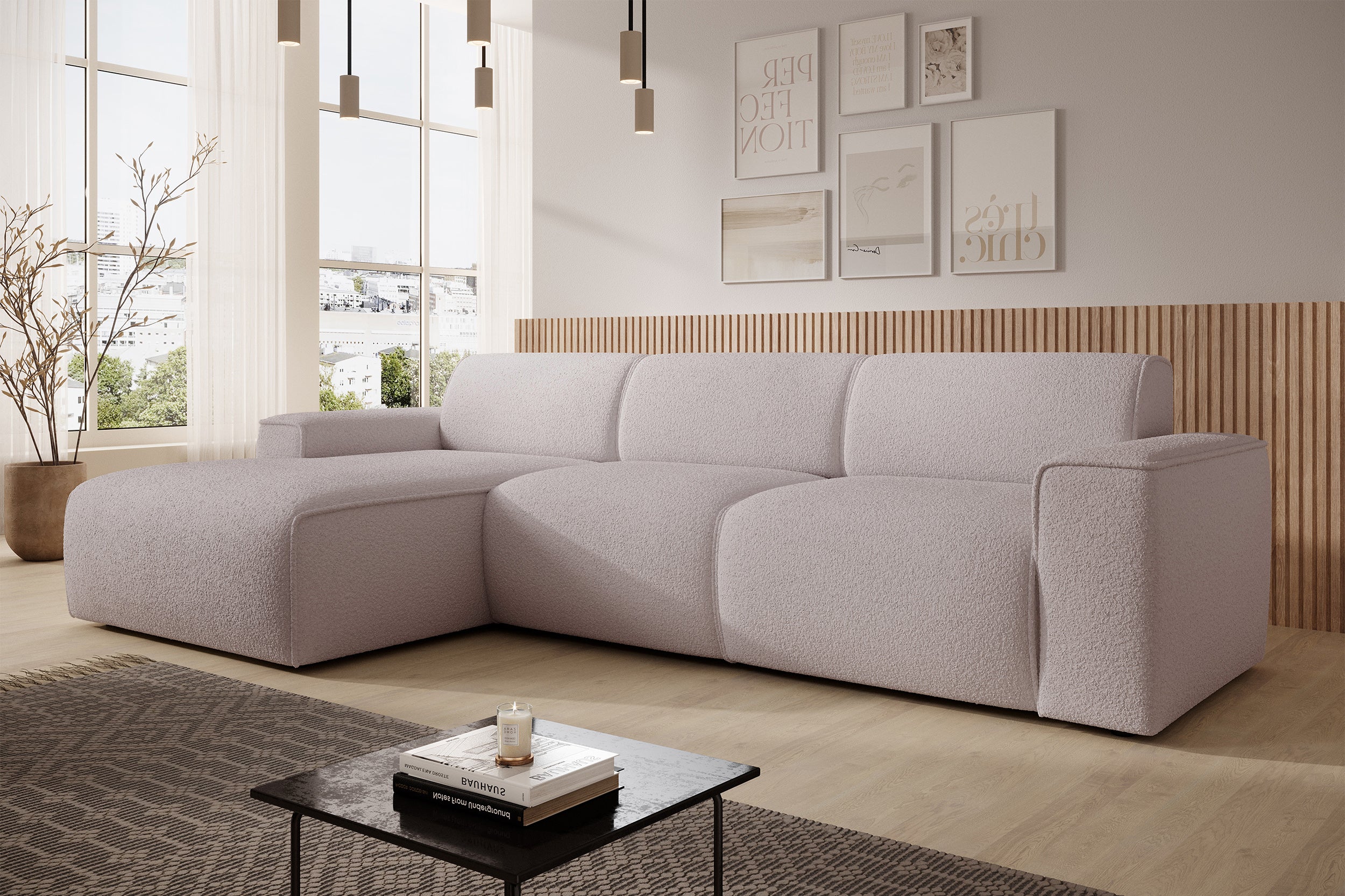 Ecksofa Bouvi L-förmig linksseitig beige Bouclé