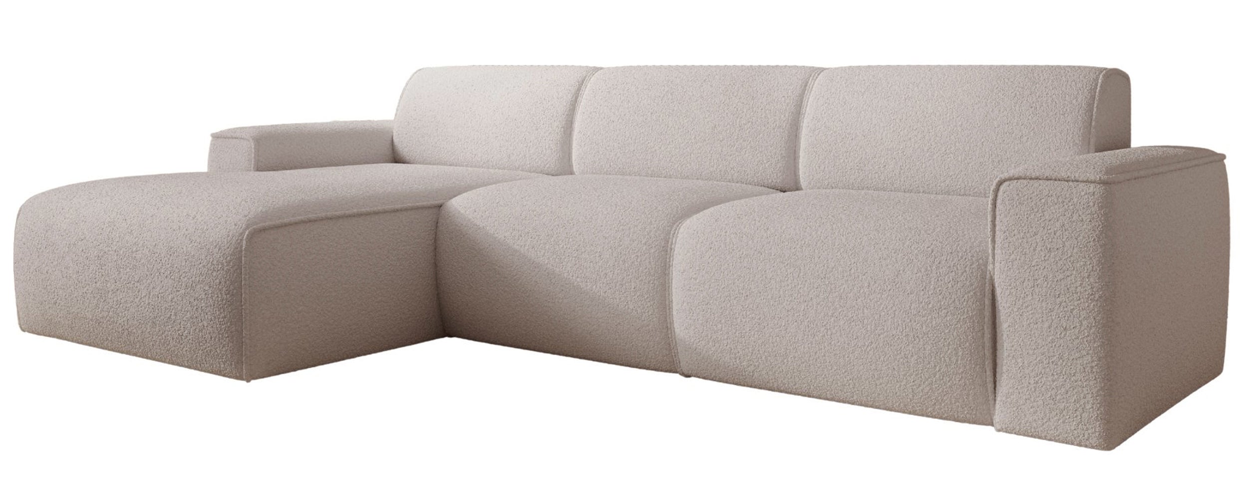 Ecksofa Bouvi, L-förmig, linksseitig, hellbeige Bouclé