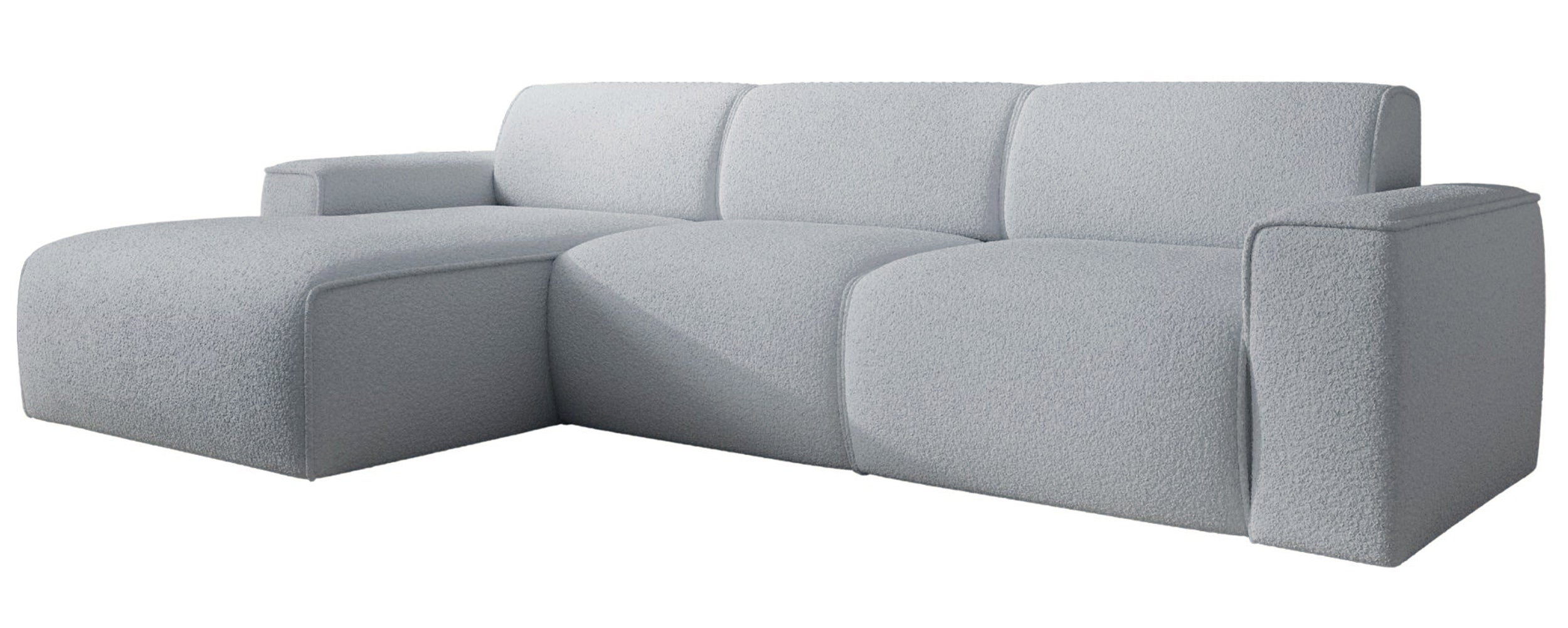 Ecksofa Bouvi L-förmig linksseitig hellgrauer Bouclé-Stoff