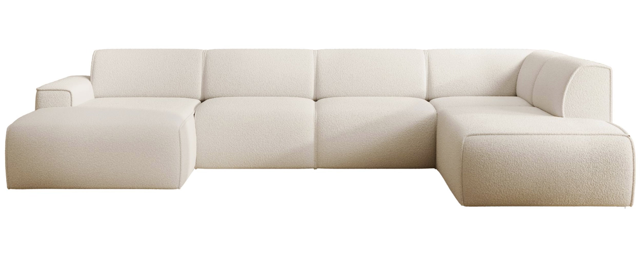 Ecksofa Bouvi U-förmig, rechtsseitig, cremefarbenes Bouclé