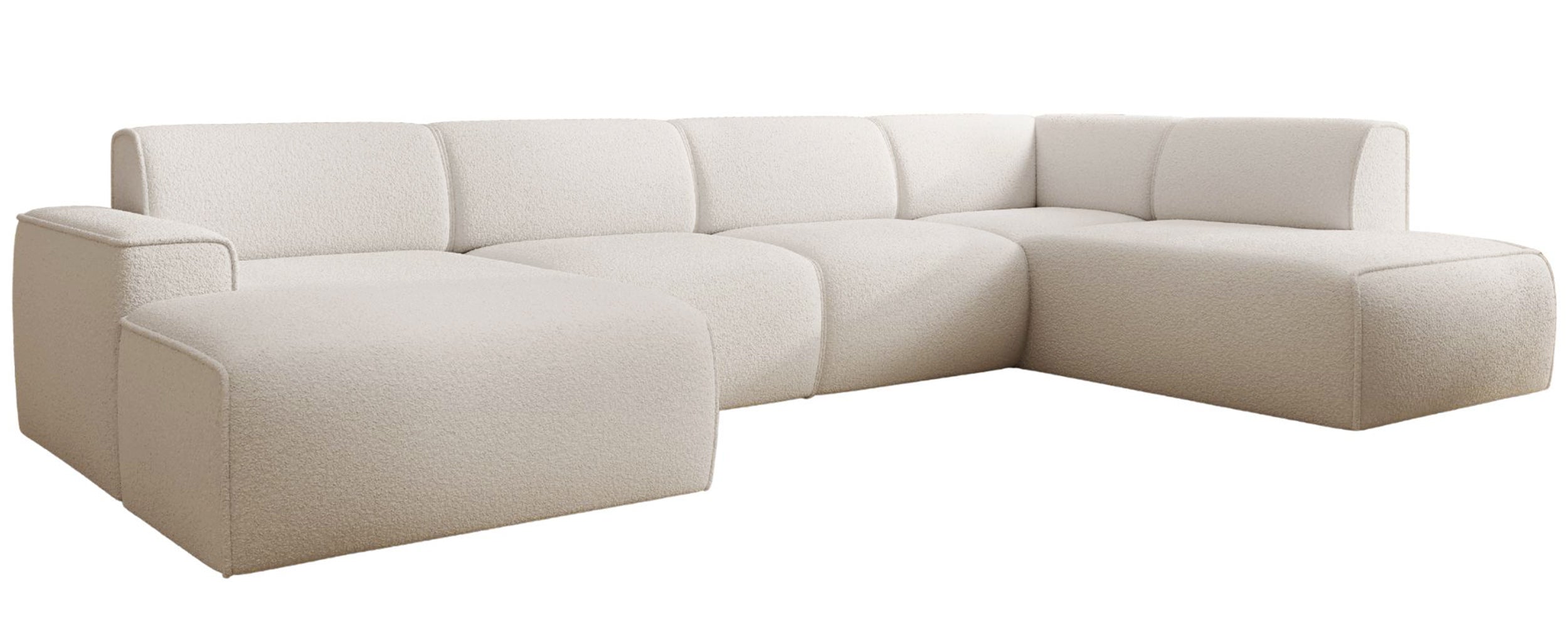 Ecksofa Bouvi U-förmig, rechtsseitig, cremefarbenes Bouclé