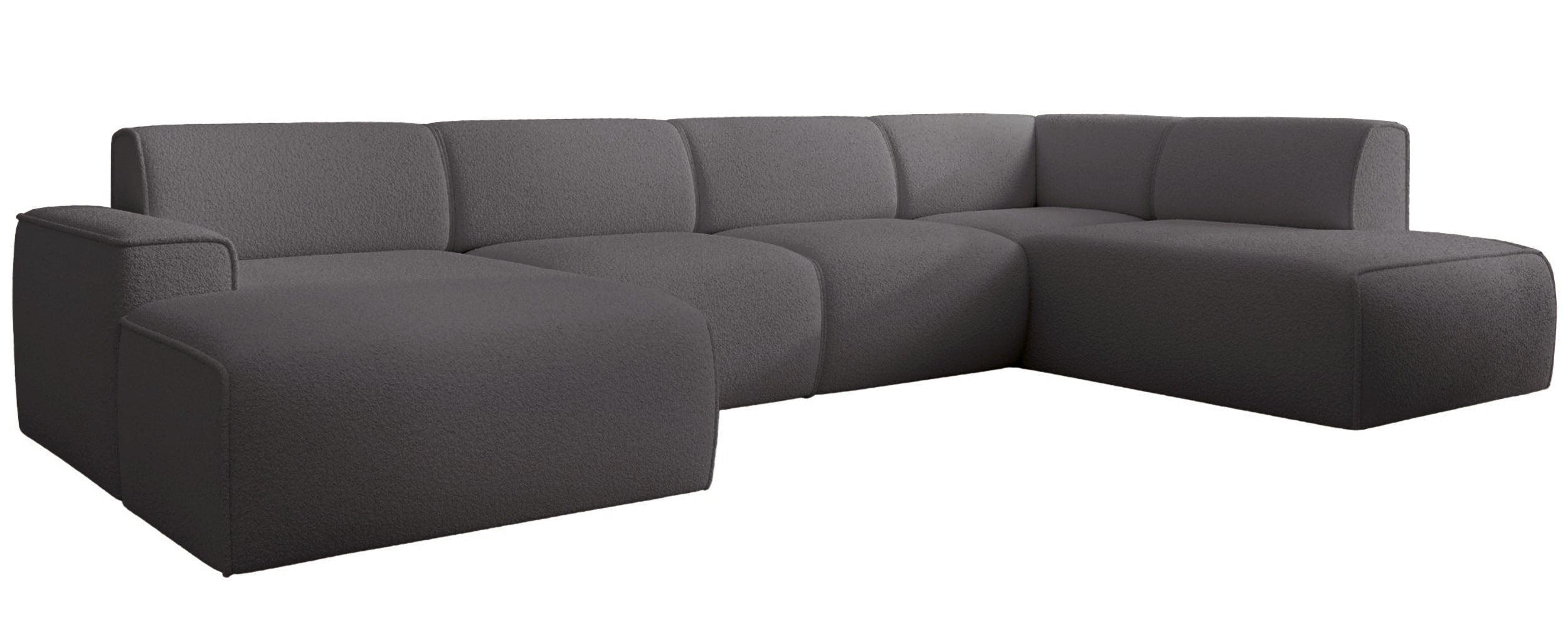Ecksofa Bouvi U-förmig, rechtsseitig, dunkelgrauer Bouclé-Stoff