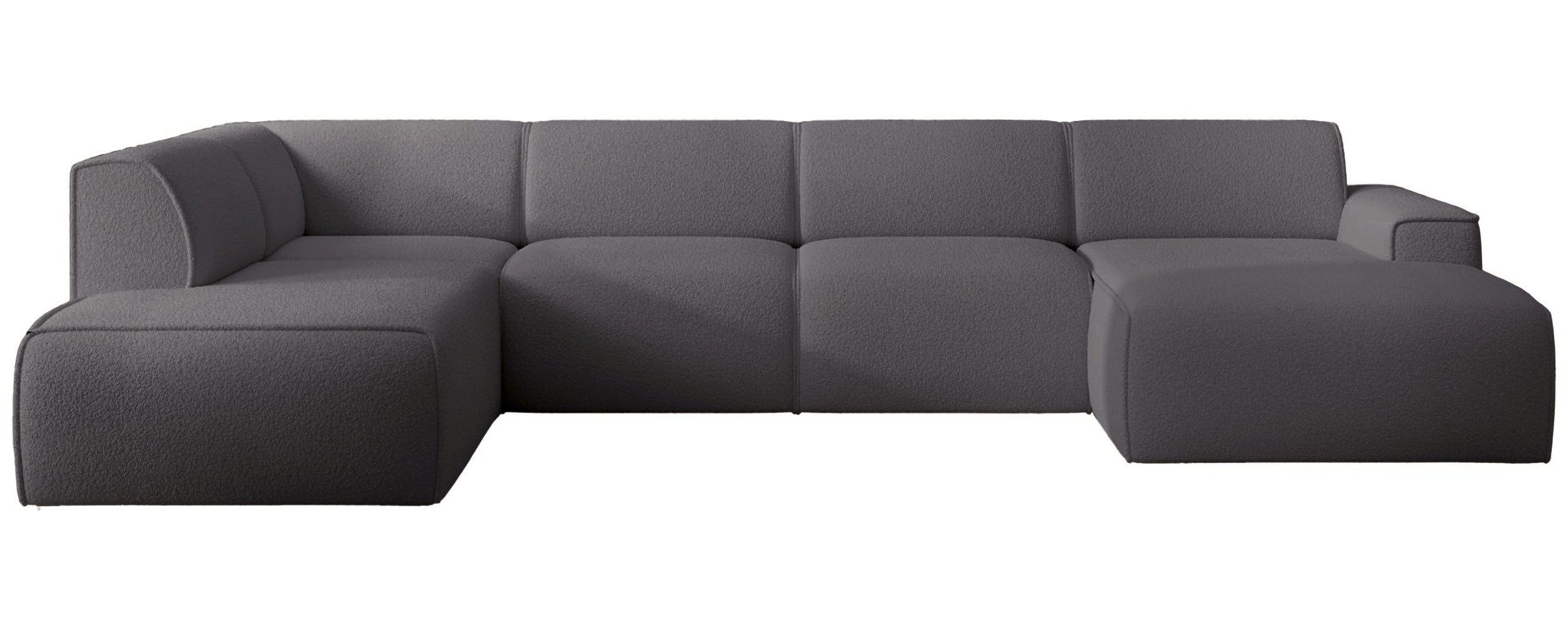 Ecksofa Bouvi U-förmig linksseitig dunkelgrauer Bouclé-Stoff