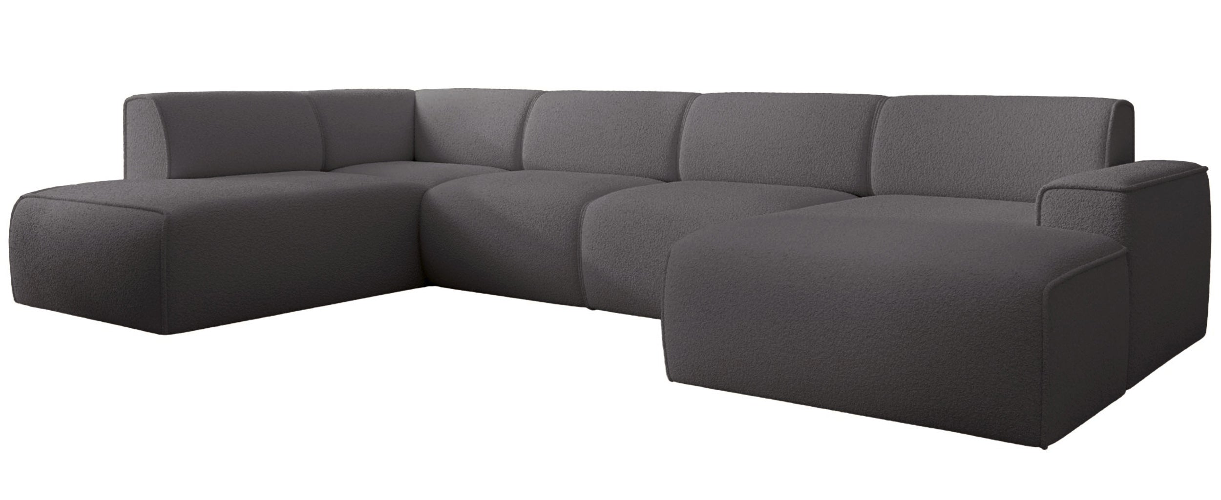 Ecksofa Bouvi U-förmig linksseitig dunkelgrauer Bouclé-Stoff