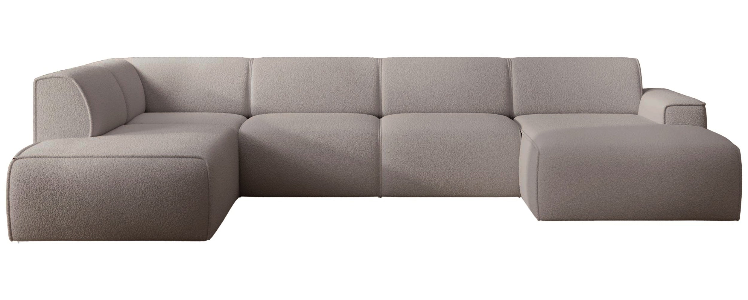 Ecksofa Bouvi U-förmig linksseitig in grau-braunem Bouclé