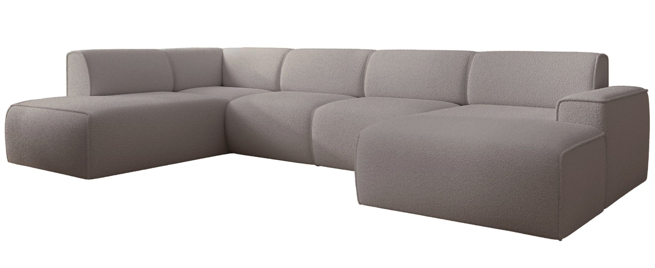 Ecksofa Bouvi U-förmig linksseitig in grau-braunem Bouclé
