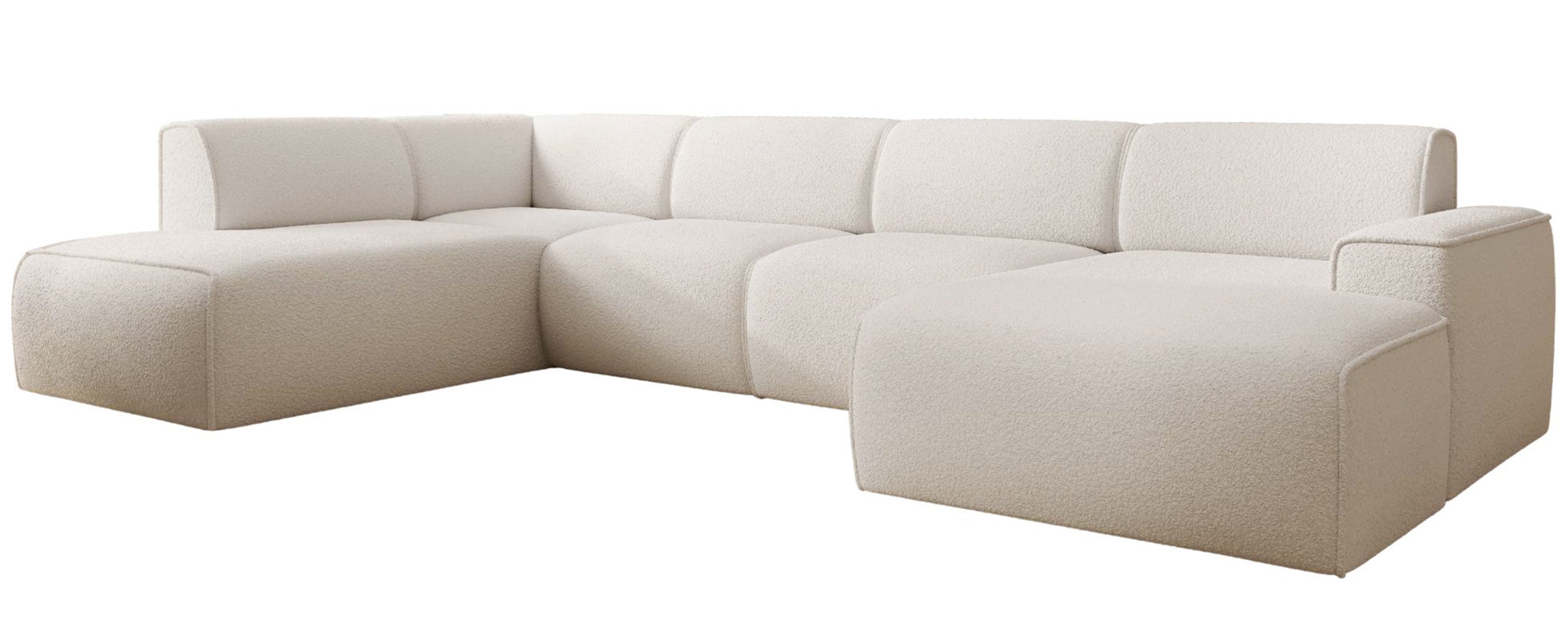 Ecksofa Bouvi U-förmig linksseitig cremefarben Bouclé