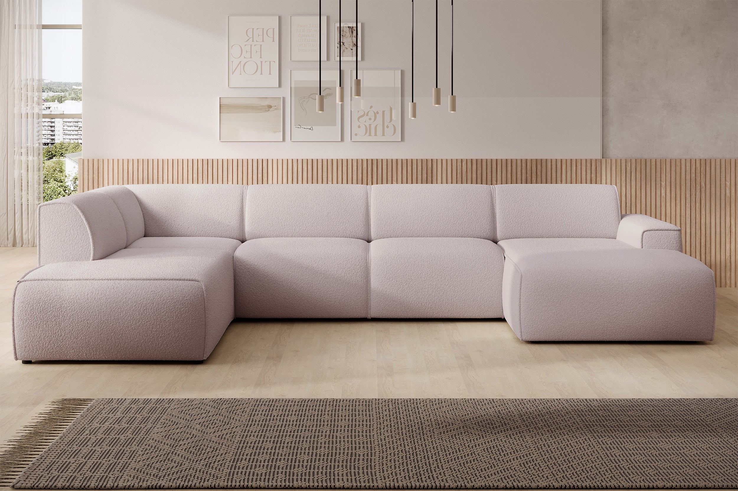 Ecksofa Bouvi U-förmig linksseitig beige Bouclé