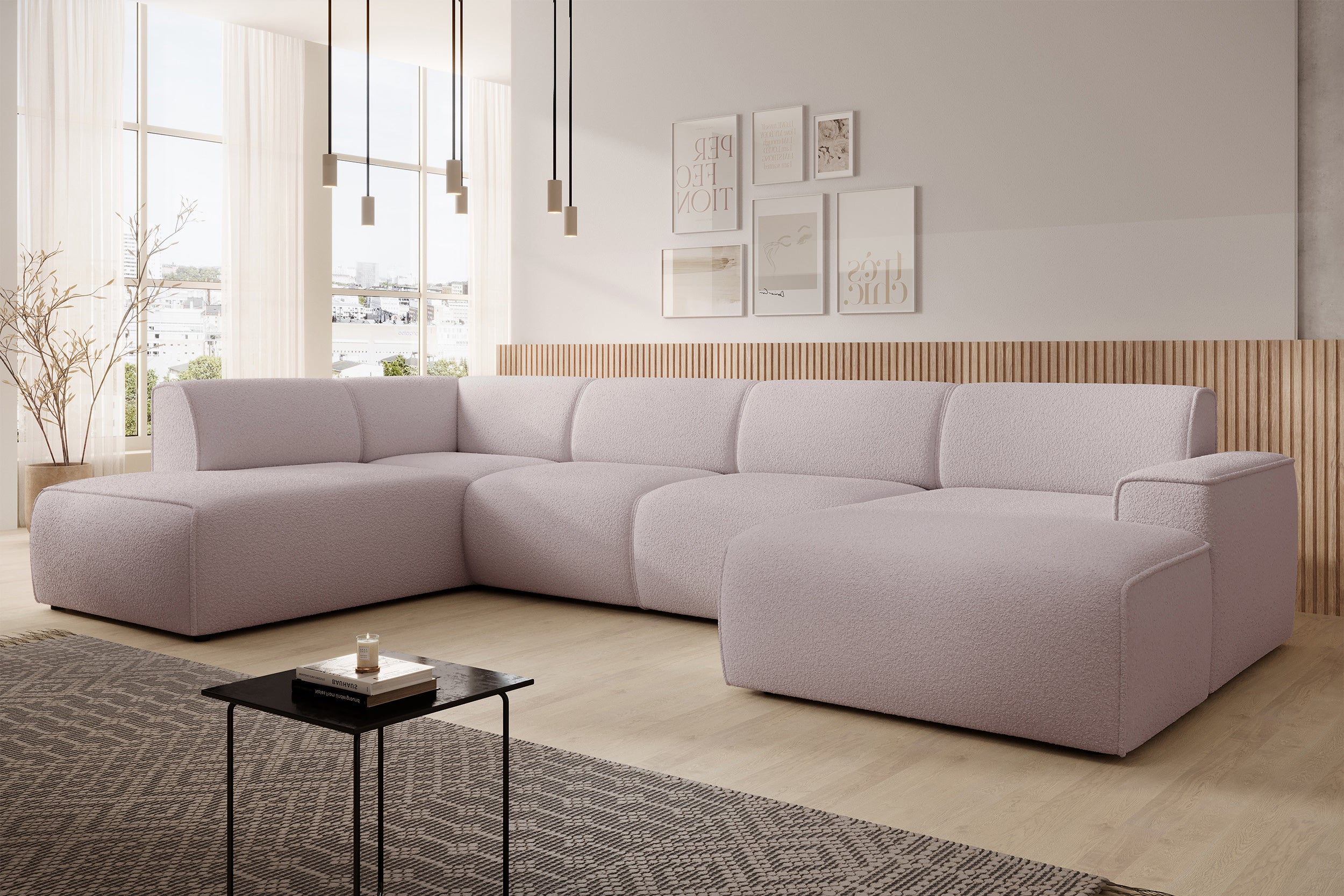 Ecksofa Bouvi U-förmig linksseitig beige Bouclé
