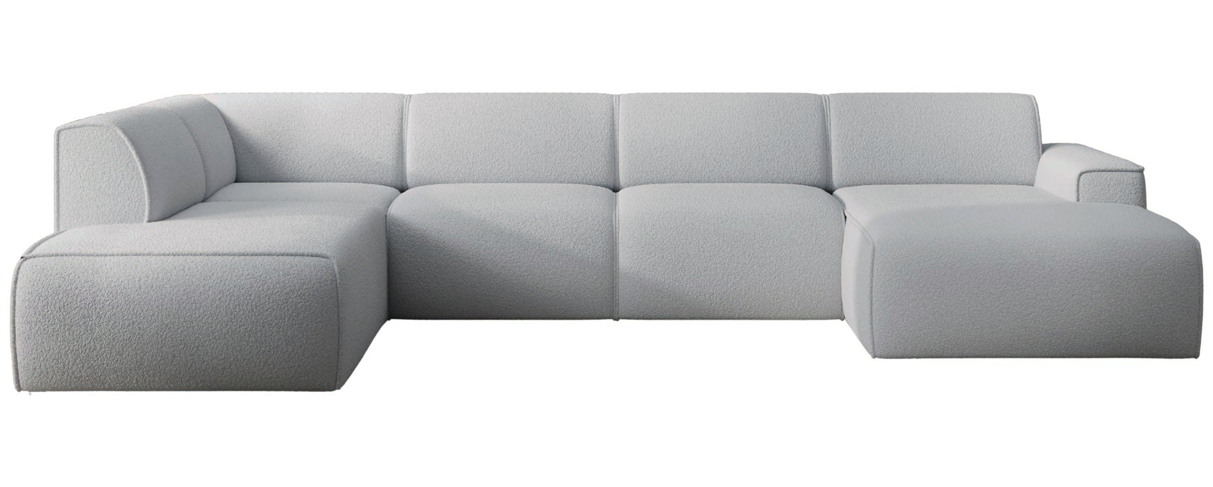 Ecksofa Bouvi U-förmig, linksseitig, hellgrauer Bouclé-Stoff