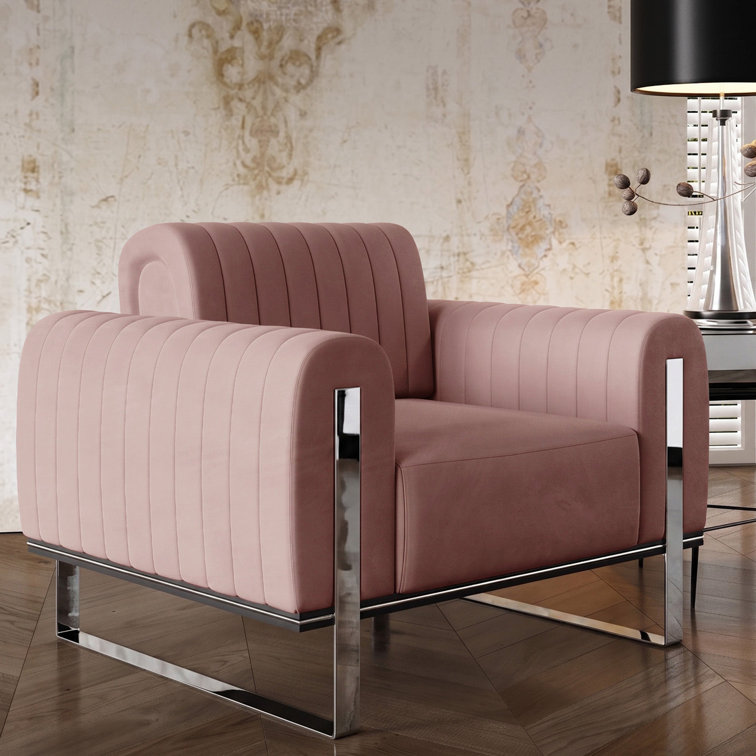 Schalensitz Parissa rosa Samt Chrombeine