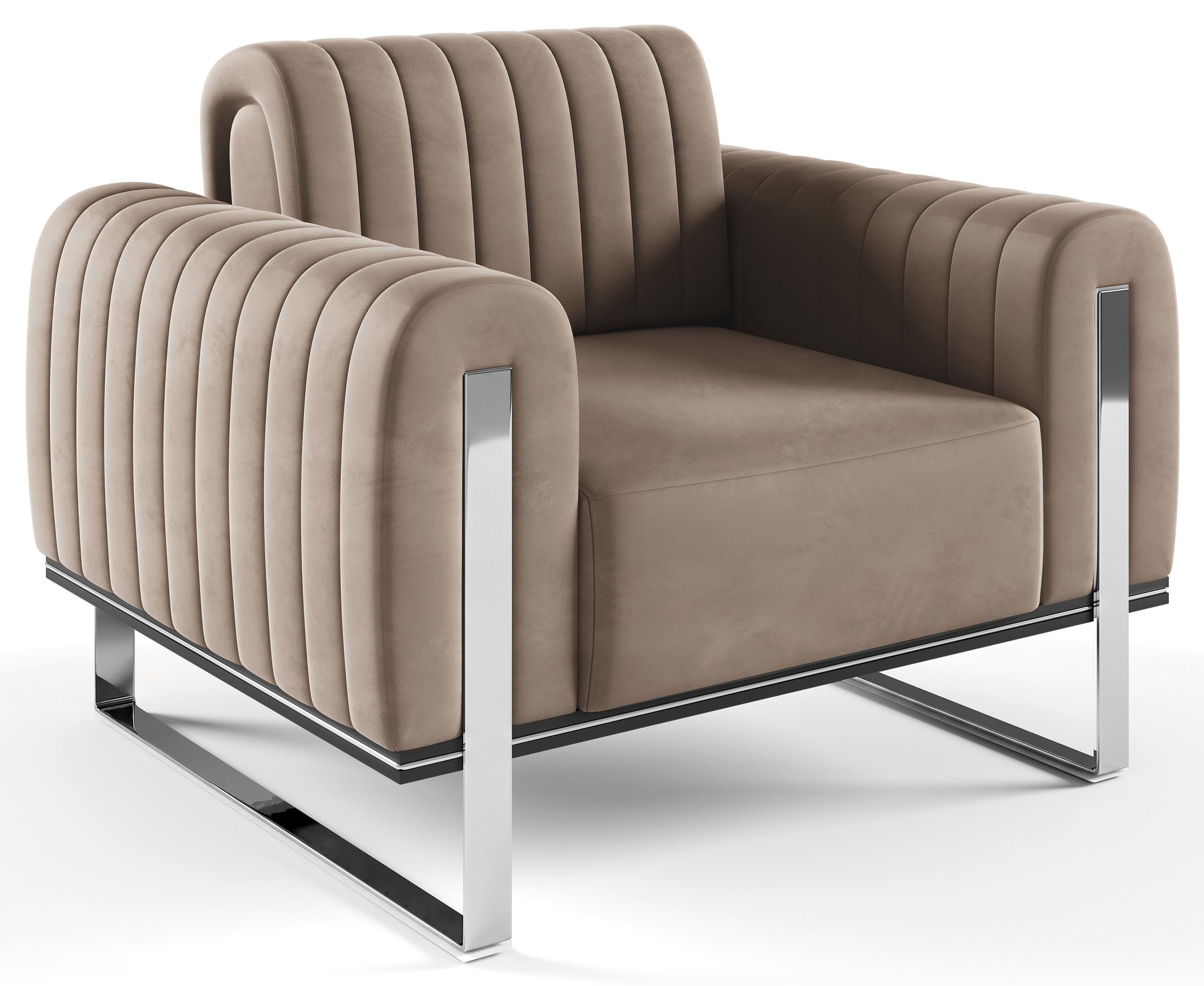Parissa Schalensitzstuhl Beige Samt Chromfüße