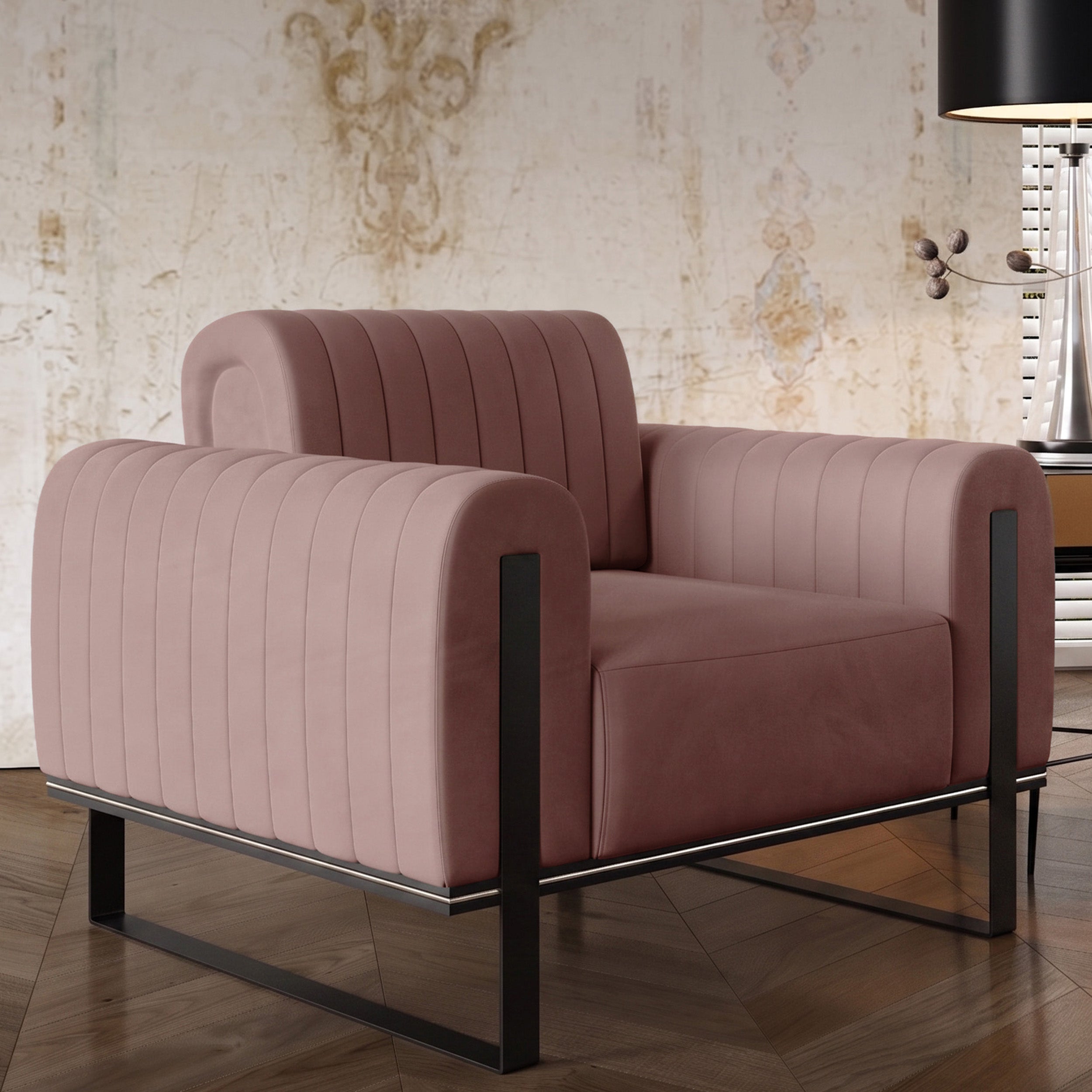 Parissa Schalensitz rosa Samt schwarze Beine