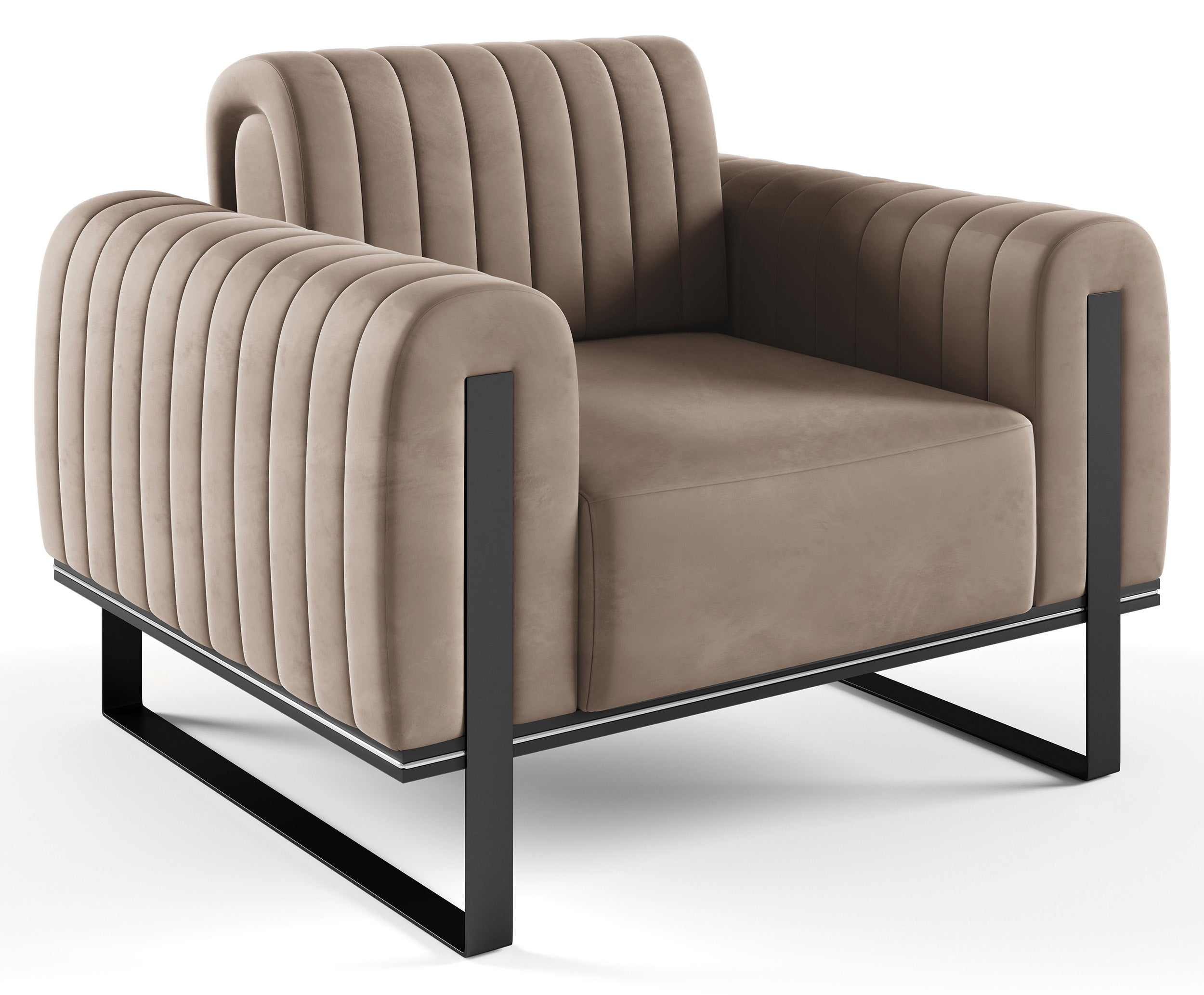 Parissa Schalensitzstuhl beige Velours schwarze Beine