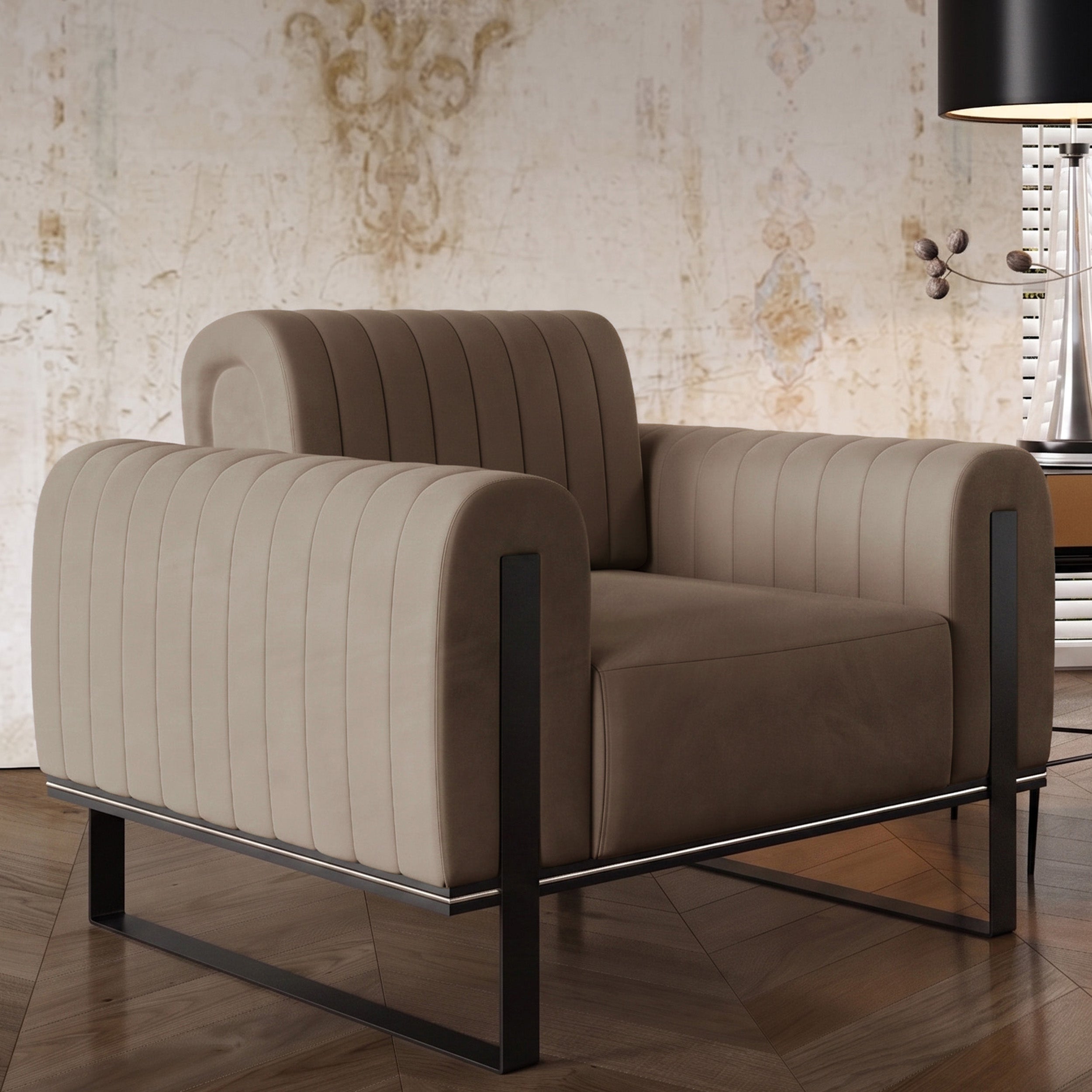 Parissa Schalensitzstuhl beige Velours schwarze Beine