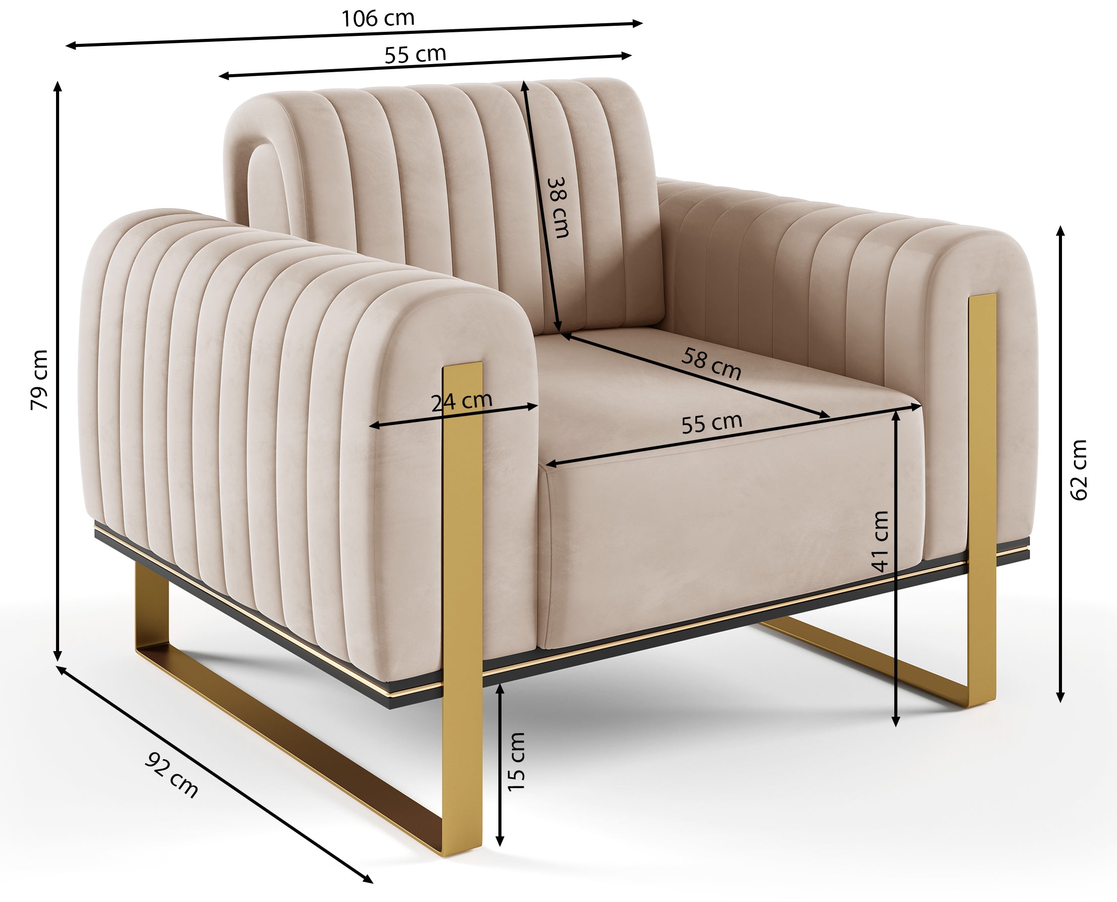 Parissa Schalensitz hellbeige Samt Chrombeine