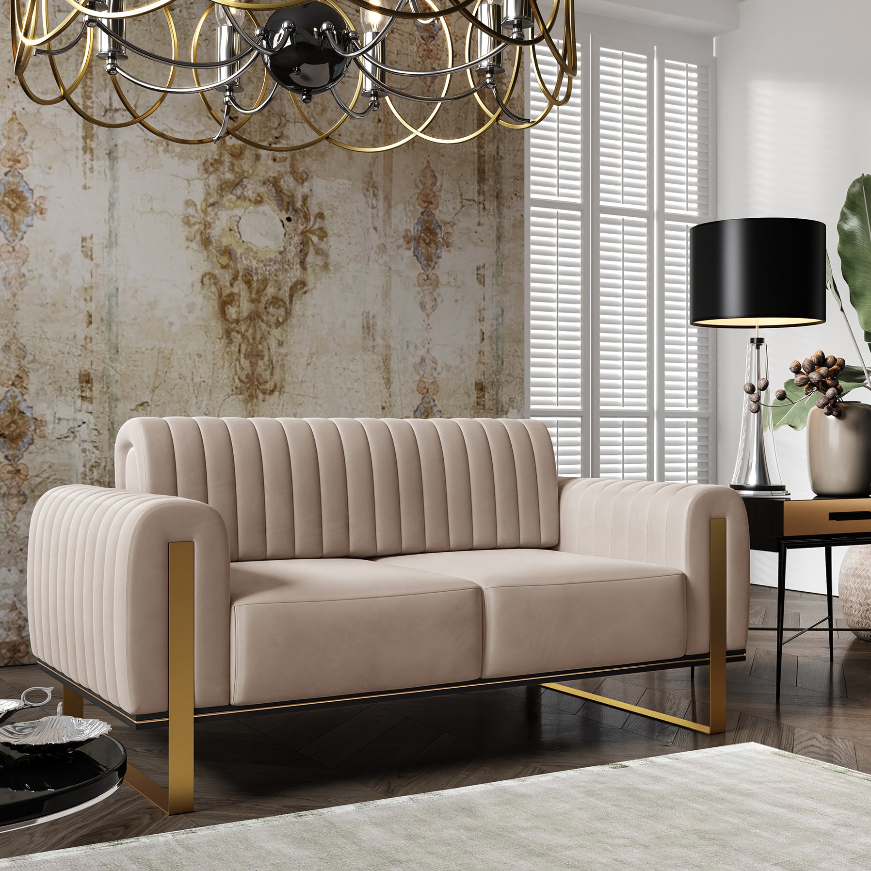 Zweisitziges Sofa Parissa, beige Samt