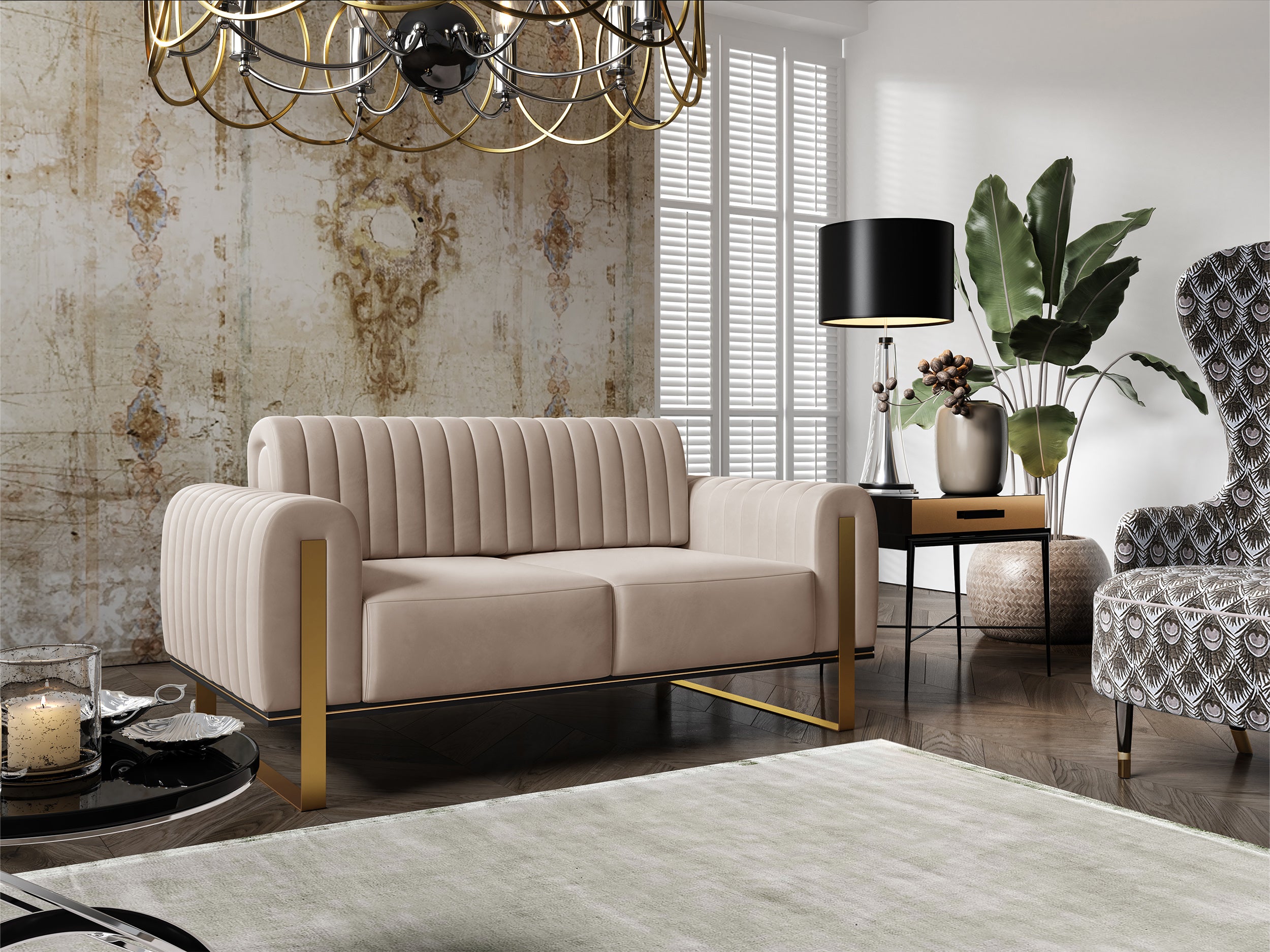 Zweisitziges Sofa Parissa, beige Samt